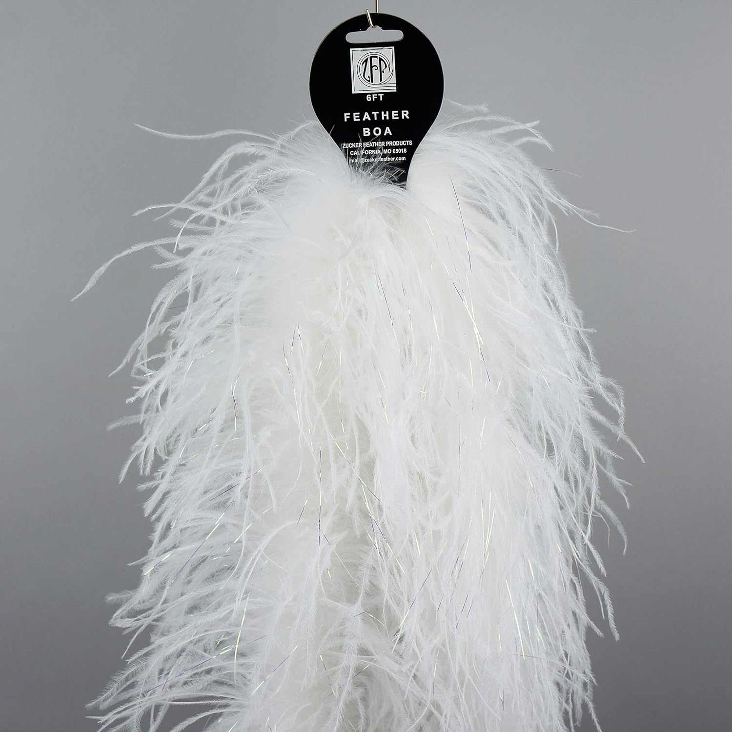 Zucker 6' Ostrich Feather Boa-White/Opal Lurex 1920's Flapper Costume Accessory,Medium,5-TWOPLYL-W-LOP