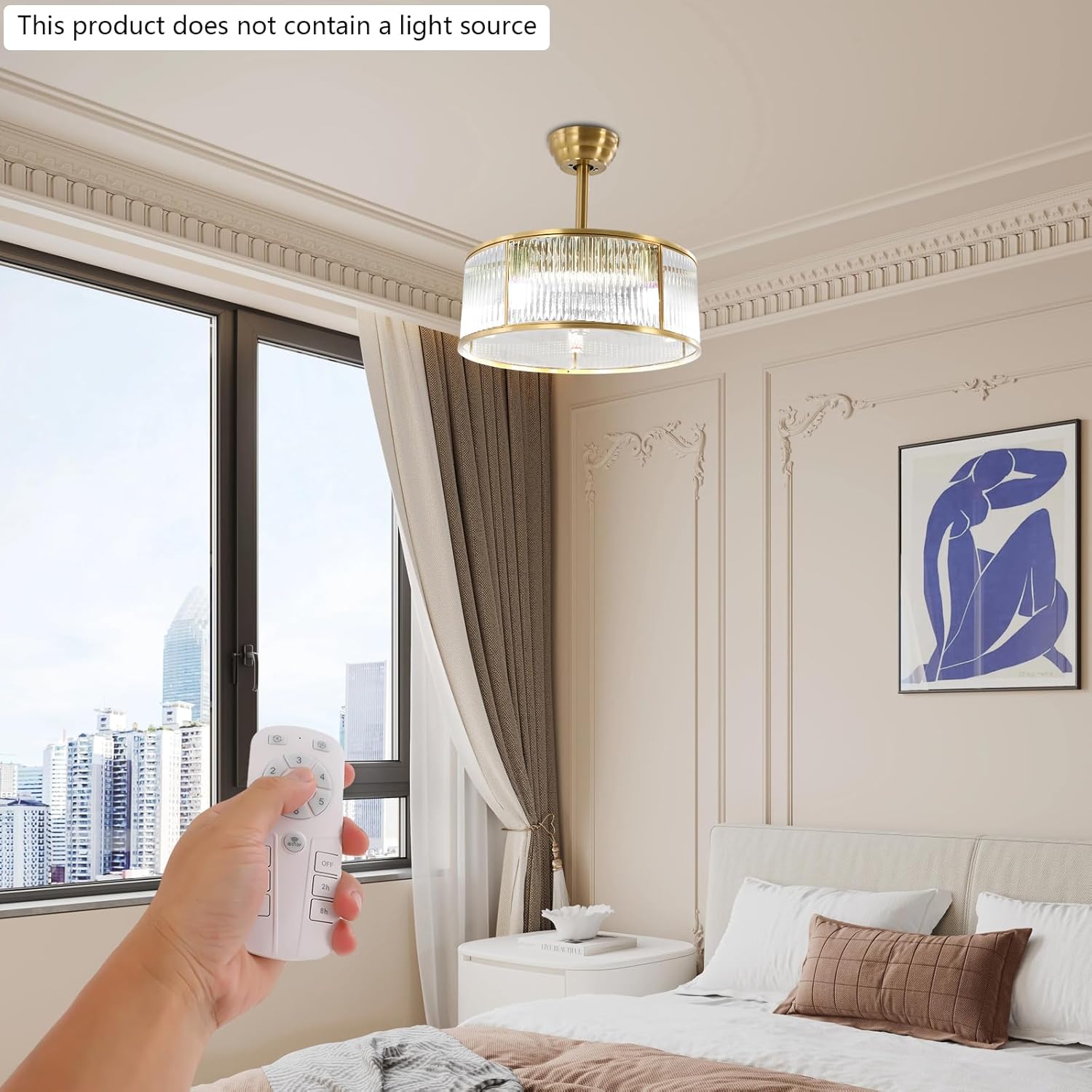 18 Inch Gold Fandelier Crystal Ceiling Fan with Light, Enclosed Modern Ceiling Fan Industrial Caged Chandelier Fan with 6-Speed Reversible for Bedroom Living Room Dining Room Kitchen Indoor