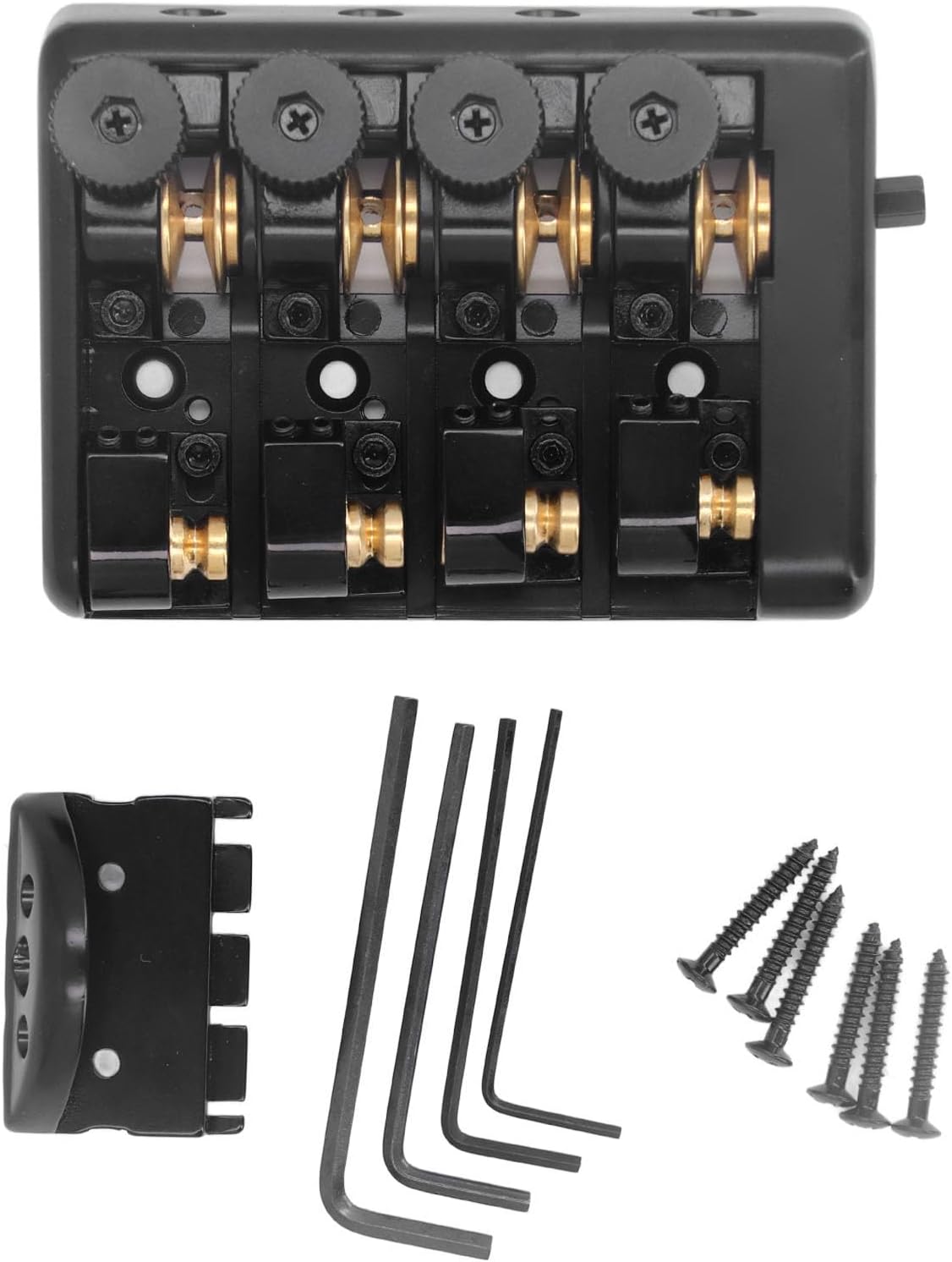 Bass Bridge Zinc Alloy 4 String Headless Electric Bass Bridge Replacement with String Lock (Black)