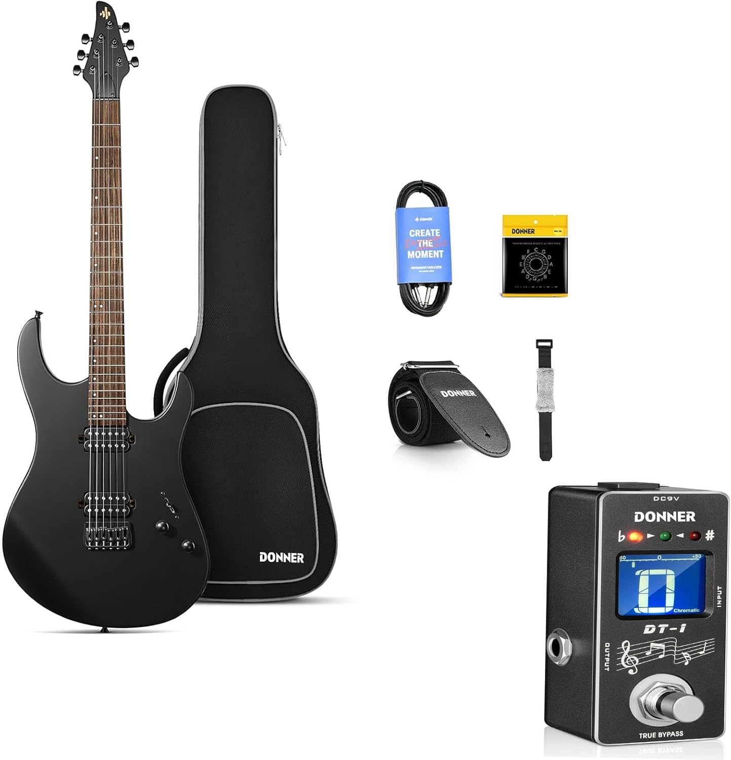 Donner Solid Body Electric Guitar, Matte Finish 39 Inch Metal Electric Guitar Beginner Kits-Tuner Pedal