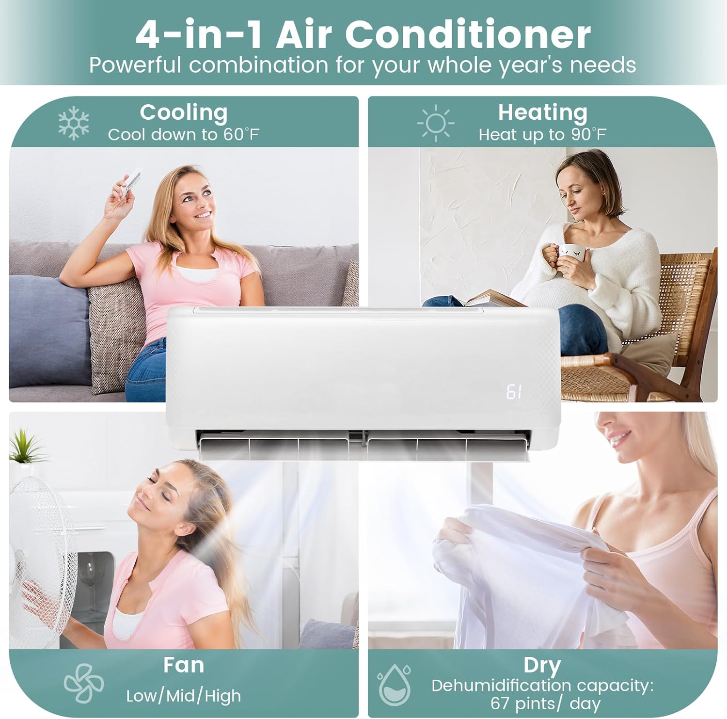 ARLIME Mini Split AC/Heating System, 18000 BTU 21 SEER2 Energy Saving Split Air Conditioner w/ 1.5 Ton Heat Pump & Installation Kit, Washable Filter, Ductless AC Unit Cools Up to 1250 Sq.ft, 230V