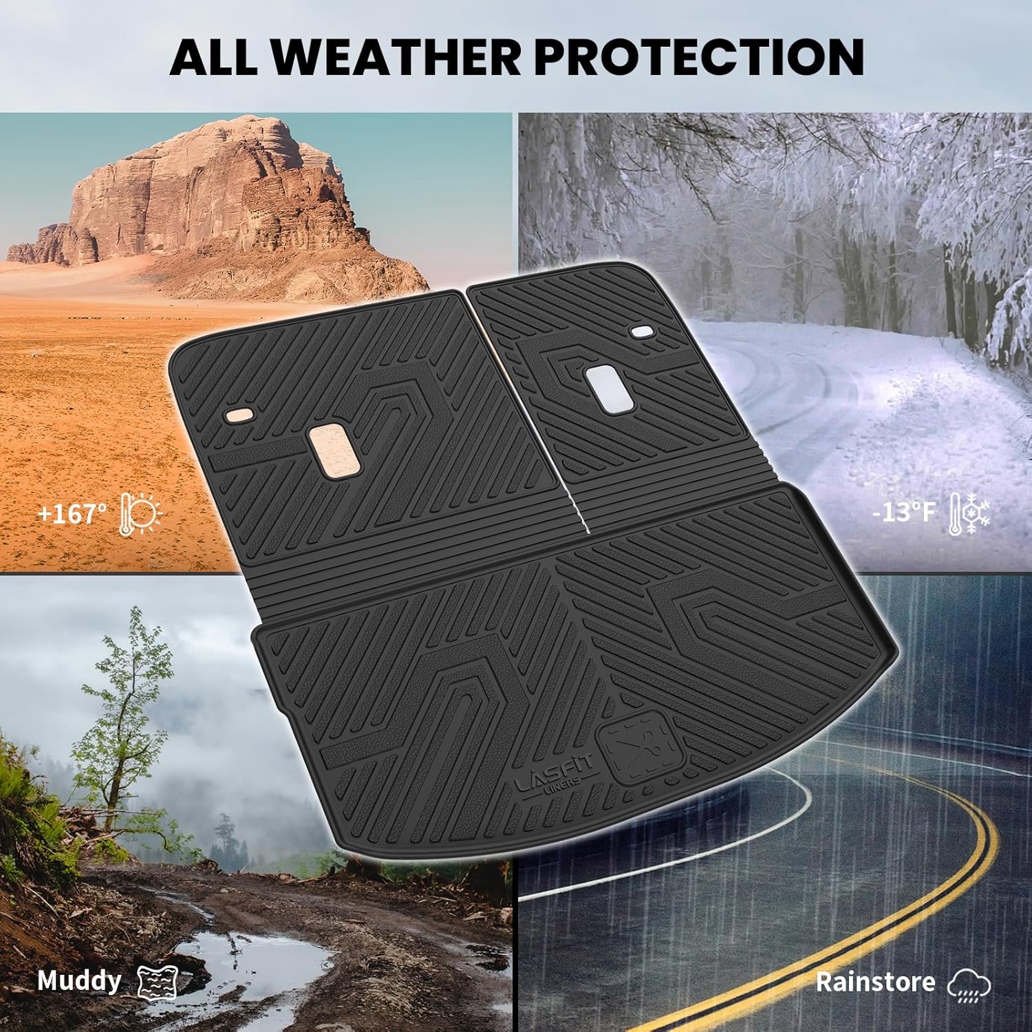 LASFIT Cargo Mat and Backrest Mat for Mazda CX-90 / CX 90 PHEV 2024 2025 2026 7&8 Seats(Not for 6 Seats) TPE Custom Fit All Weather Trunk Liner Waterproof CX90/CX90 PHEV Cargo Tray Accessories, Black