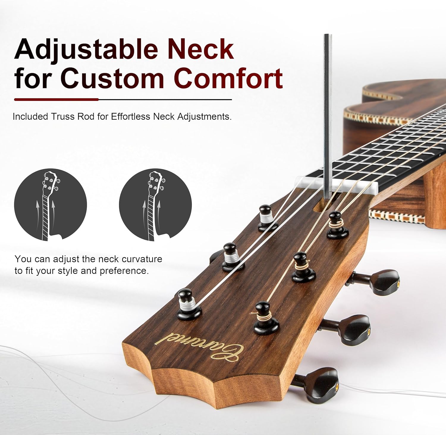 30inch Caramel CB904G Ebony Wood Electric Guitalele Small Guitar Kit Beginner Guitarlele Starter Bundle Strings, Padded Gig Bag, Strap Set (Ebony)