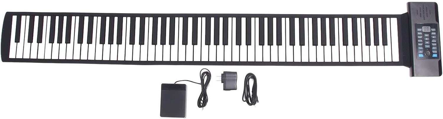 88 Keys Portable Piano, Hand Roll Keyboard Silicone Portable Roll Up Keyboard Piano with LED Display, Speakers, 128 Tones, USB MIDI Output, Foldable Design (US Plug)