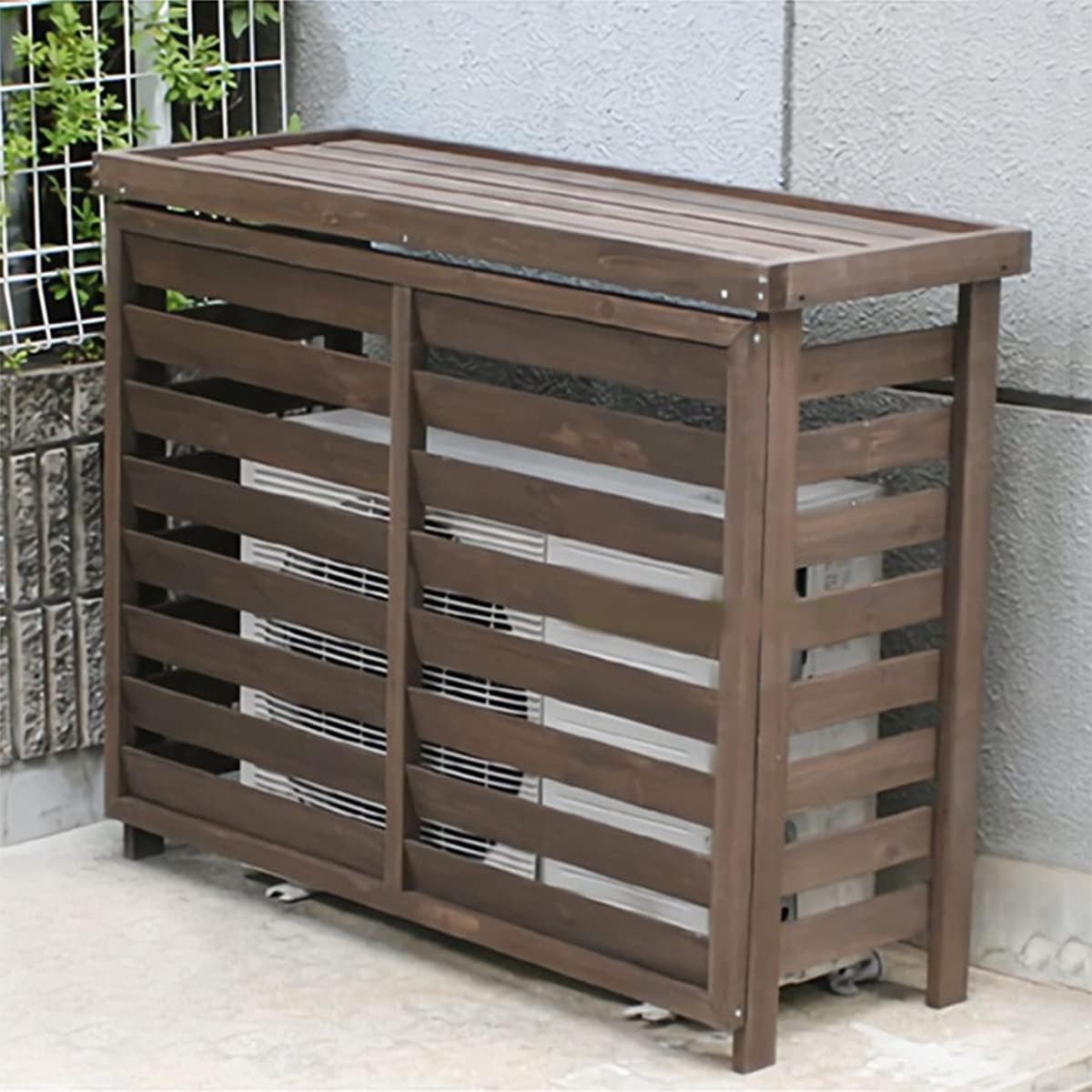 Air Conditioner Covers For Outside Units Outdoor Wooden Air Conditioning Cover Wooden Flower Stand Waterproof Privacy Screen Solid Wood Air Conditioner Outer Frame Breathable (Size : B)