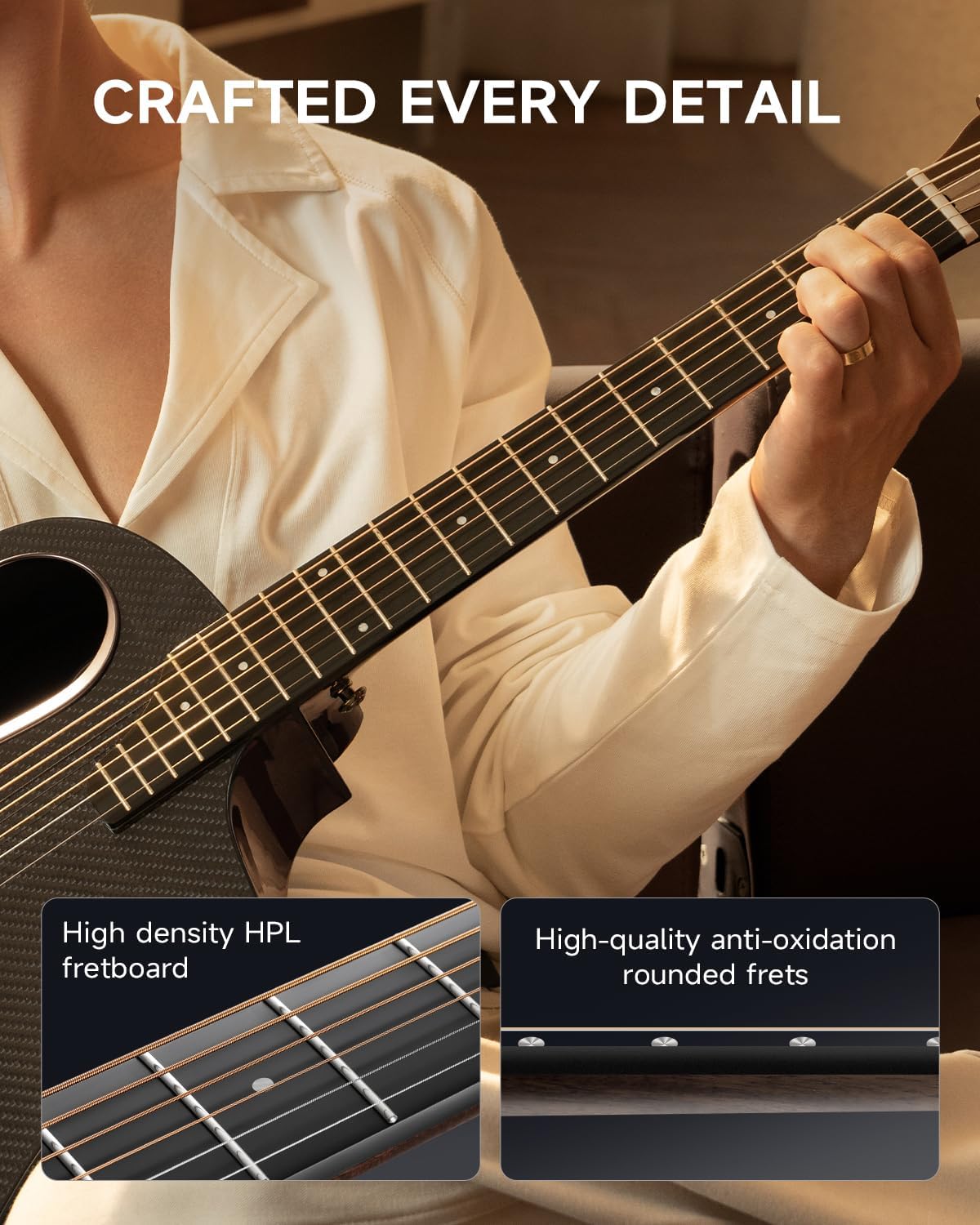 Donner Carbon X Wood Acoustic Guitar Beginner & Intermediate Learner Kits - Carbon Fiber Top, Wooden Bowl, 38