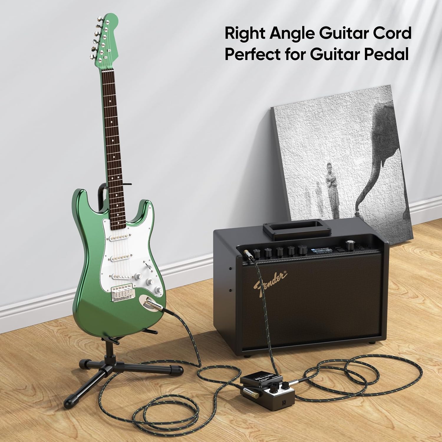 FEMORO Guitar Cable 10 ft 10-Pack, Instrument Cord TS 1/4 Inch Audio 22AWG Chord 6.35MM Right Angle Support Guitar Amp/Stereo Mixer/Audio Interface/Guitar Pedal