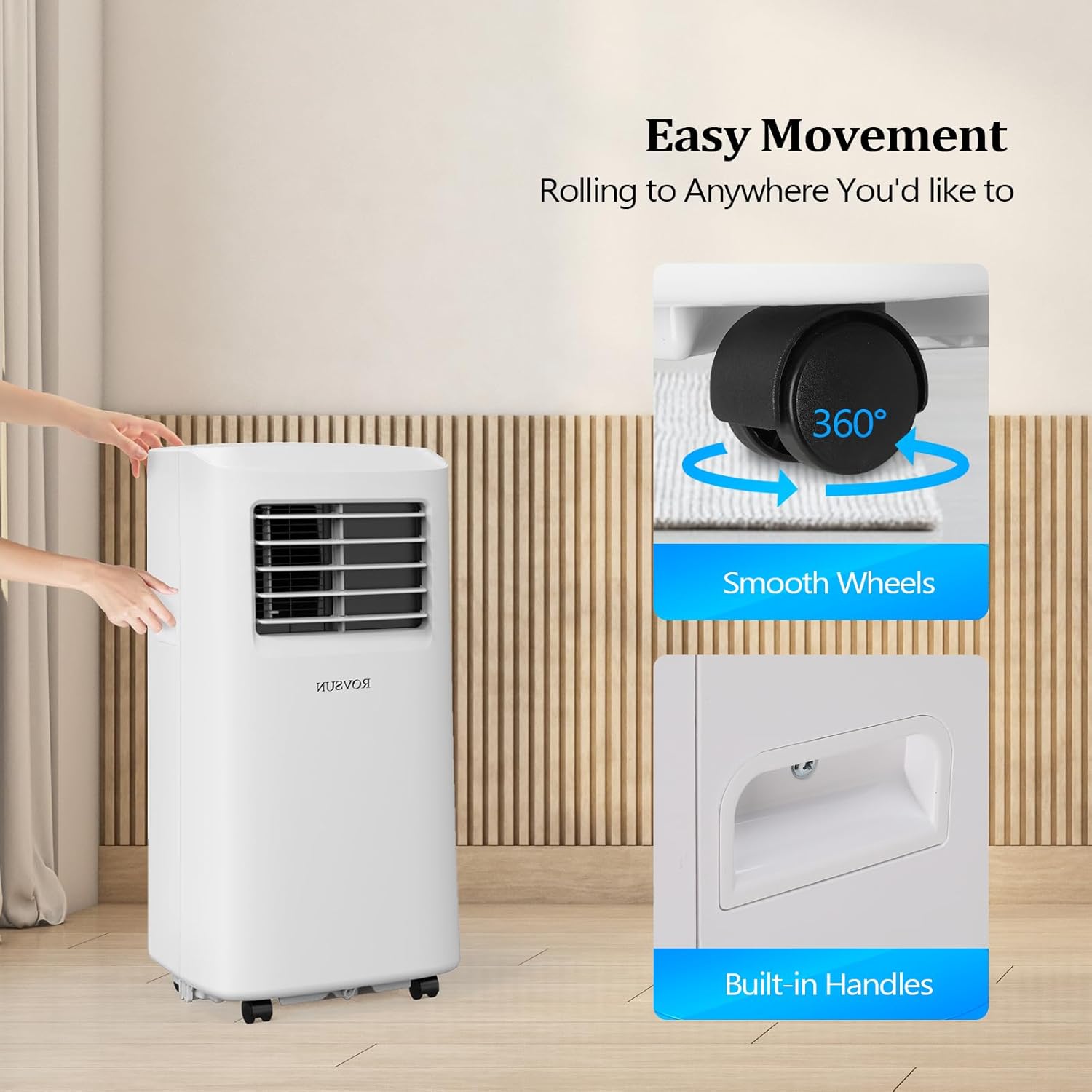 ROVSUN WiFi Enabled Smart 8000 BTU Portable Air Conditioner with Remote & APP Control, 3-in-1 Cooler, Dehumidifier & Fan, Powerful Room Mobile AC Unit with Rolling Wheels & Easy Installation Kit