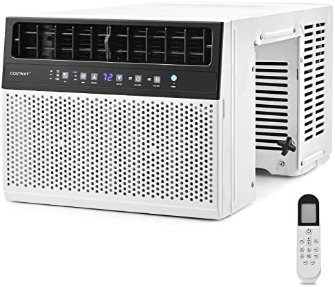 COSTWAY 12000 BTU Window Air Conditioner, Over the Sill AC with Energy Saver Modes, Handy Remote, Touchable LED Control Panel, up to 400 Sq.Ft. Window AC Unit, Ultra Quiet Operation