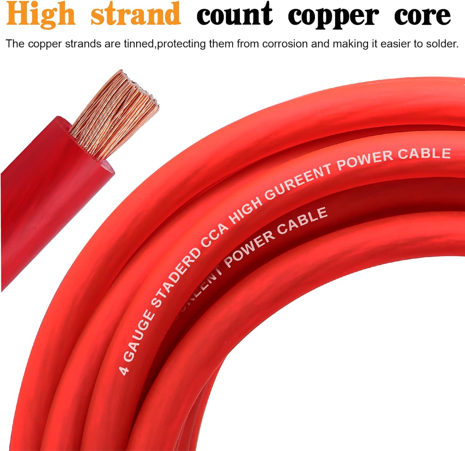 4 Gauge Wire Copper Clad Aluminum CCA 100FT Black/Red with 4ga lugs and Heat Shrink Tube - Battery Power/Ground Cable,Car Audio Speaker,RV Trailer Amp Wiring kit