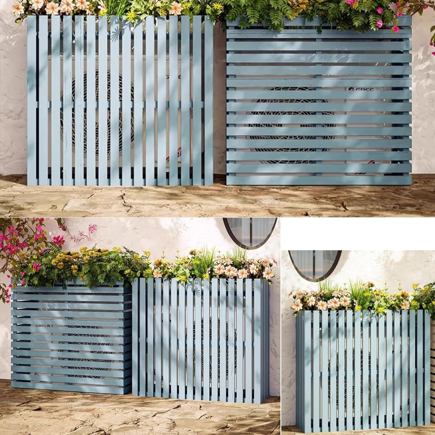Outdoor Air Conditioner Cover Wood Ac Covers for Outside Decorative Ac Unit Cover Air Conditioner Covers for Outside Fence Blue A 105 * 45 * 100Cm