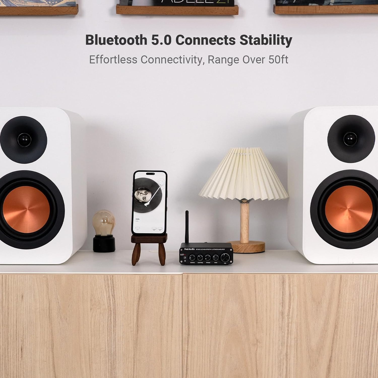 Fosi Audio BT30D Bluetooth 5.0 Stereo Audio Receiver Amplifier 2.1 Channel Mini Hi-Fi Class D Integrated Amp 50 Watt x2+100 Watt for Home Outdoor Passive Speakers/Subwoofer Powered Subwoofer