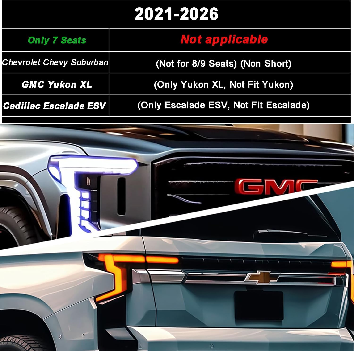 Floor Mats & Cargo Mat Mat & Backrest Mat for 2021-2026 Chevy Chevrolet Suburban 7 Seats Accessories-2 Row Bench Seat/GMC Yukon XL/Cadillac Escalade esv (Non Short) Car Floor Liners