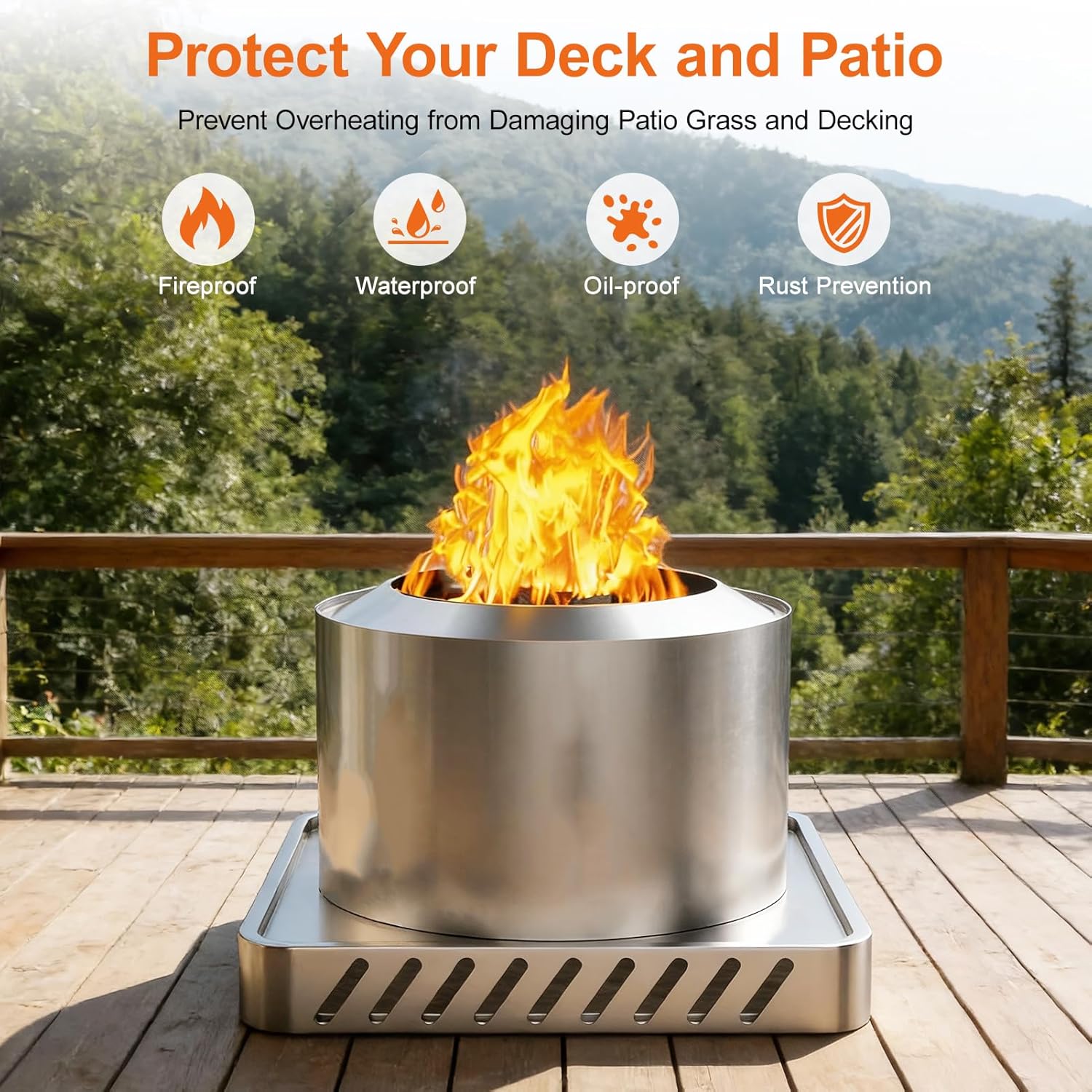 Compatible for Breeo Fire Pit X24 (25.6 Inch) - Fire Pit Base for Lawn & Deck Protection,Stainless Steel Metal Base,Heat Protection & Airflow,Fire Pit mat,Accessory for Outside & Indoor,for Solo Stove