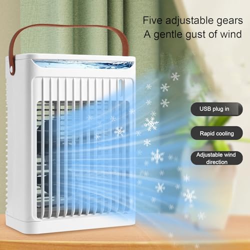 Portable Air Conditioners, Evaporative Mini Air Cooler, Air Cooler Cooling Fan, 2 Cold Mists, 5 Speeds Fan, 7 LEDs, with 680 Ml Tank, for Room Bedroom Office