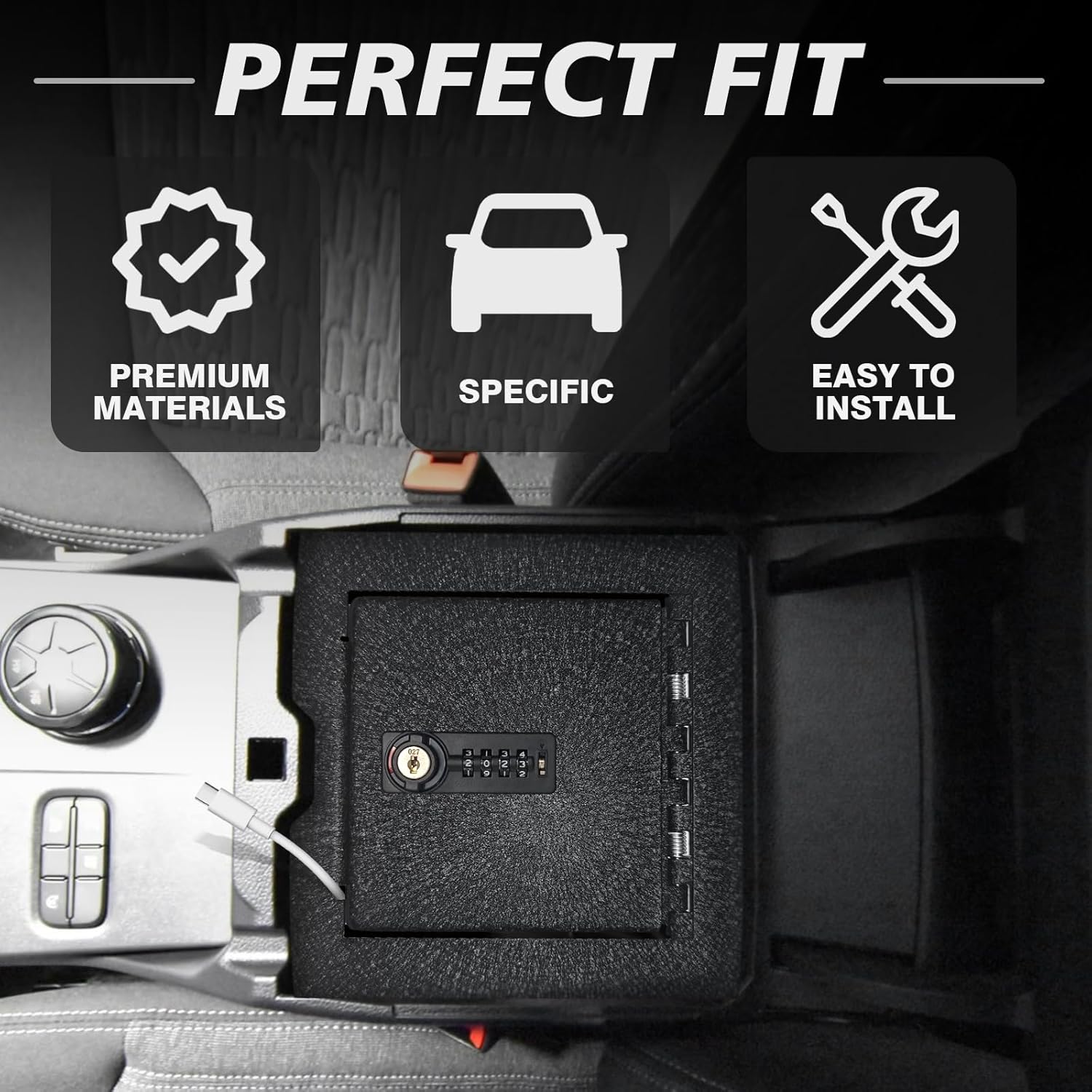 Muslogy Center Console Safe Lockbox Vault Compatible with Ford Ranger 2024 2025 Accessories Console Vault Box Gun Safe Armrest Extra Storage Safety High Security 4 Digit Combination Lock with Key