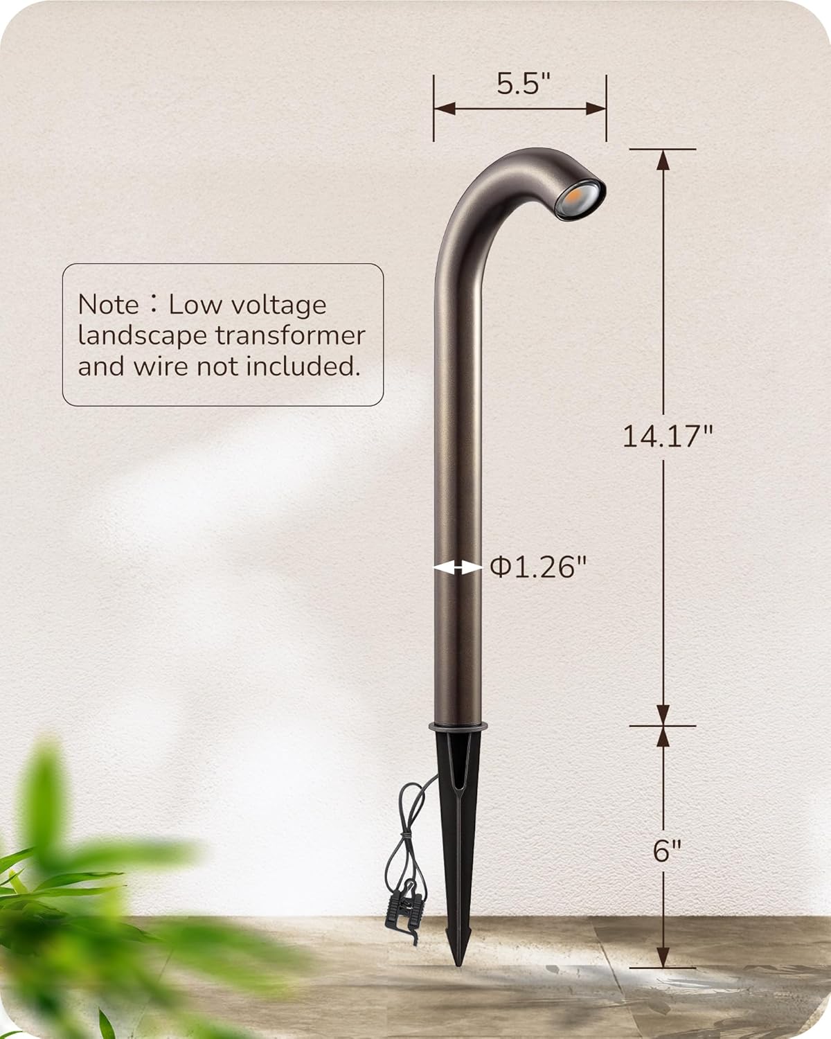 EDISHINE Bronze Low Voltage Landscape Lighting, 3W 3000K 200LM Bright LED Pathway Lights Wired, IP65 Outdoor Landscape Lighting & Accessories, CRI80 Aluminum Bent Pipe Path Light for Garden Yard