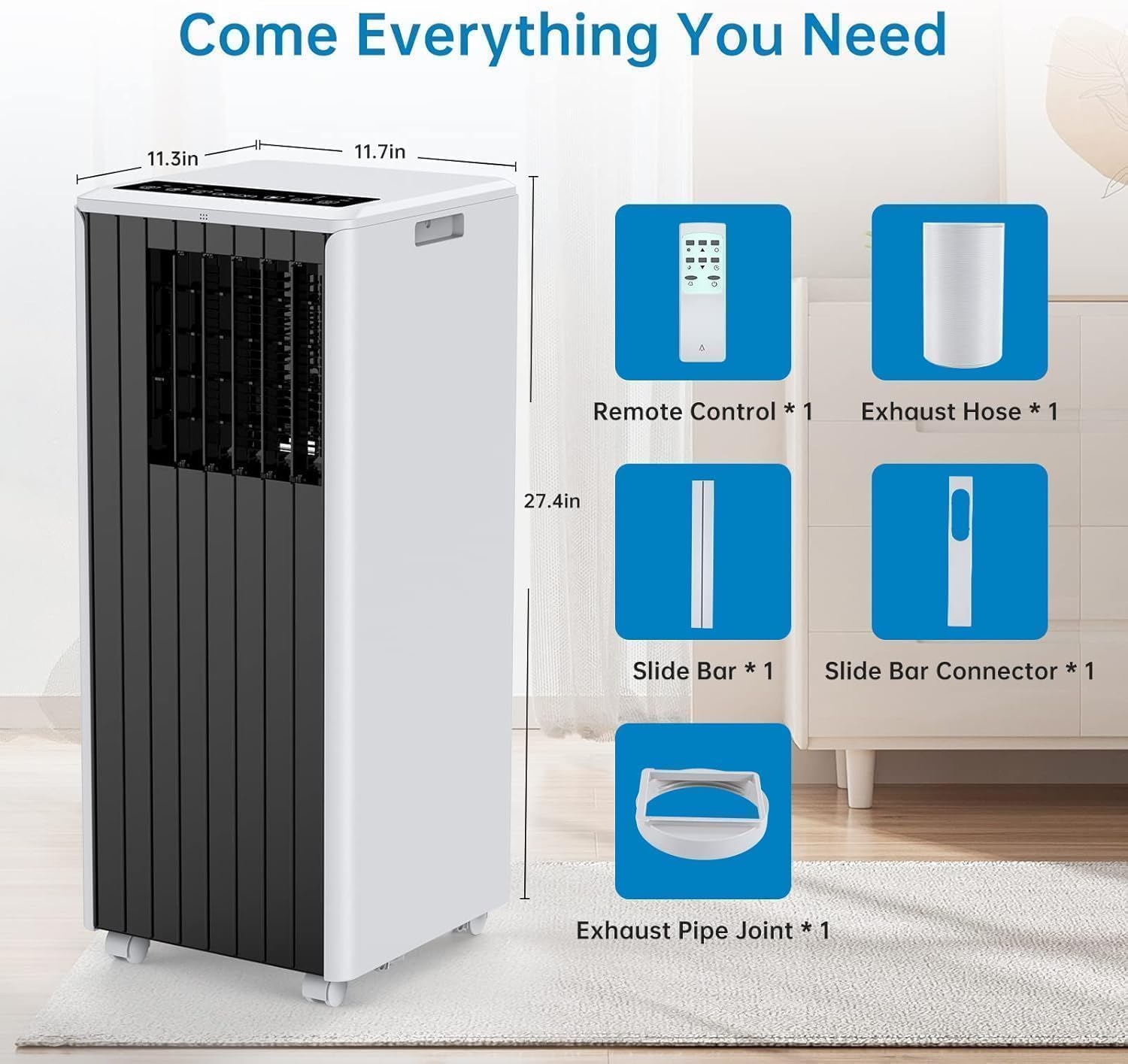 8000 BTU Portable AC Unit - 3-in-1 Air Conditioner, Dehumidifier & Fan for 350 Sq.Ft Rooms, Quiet 50dB, Remote Control, Window Kit Included, 24H Timer, Energy Saving, Easy Install