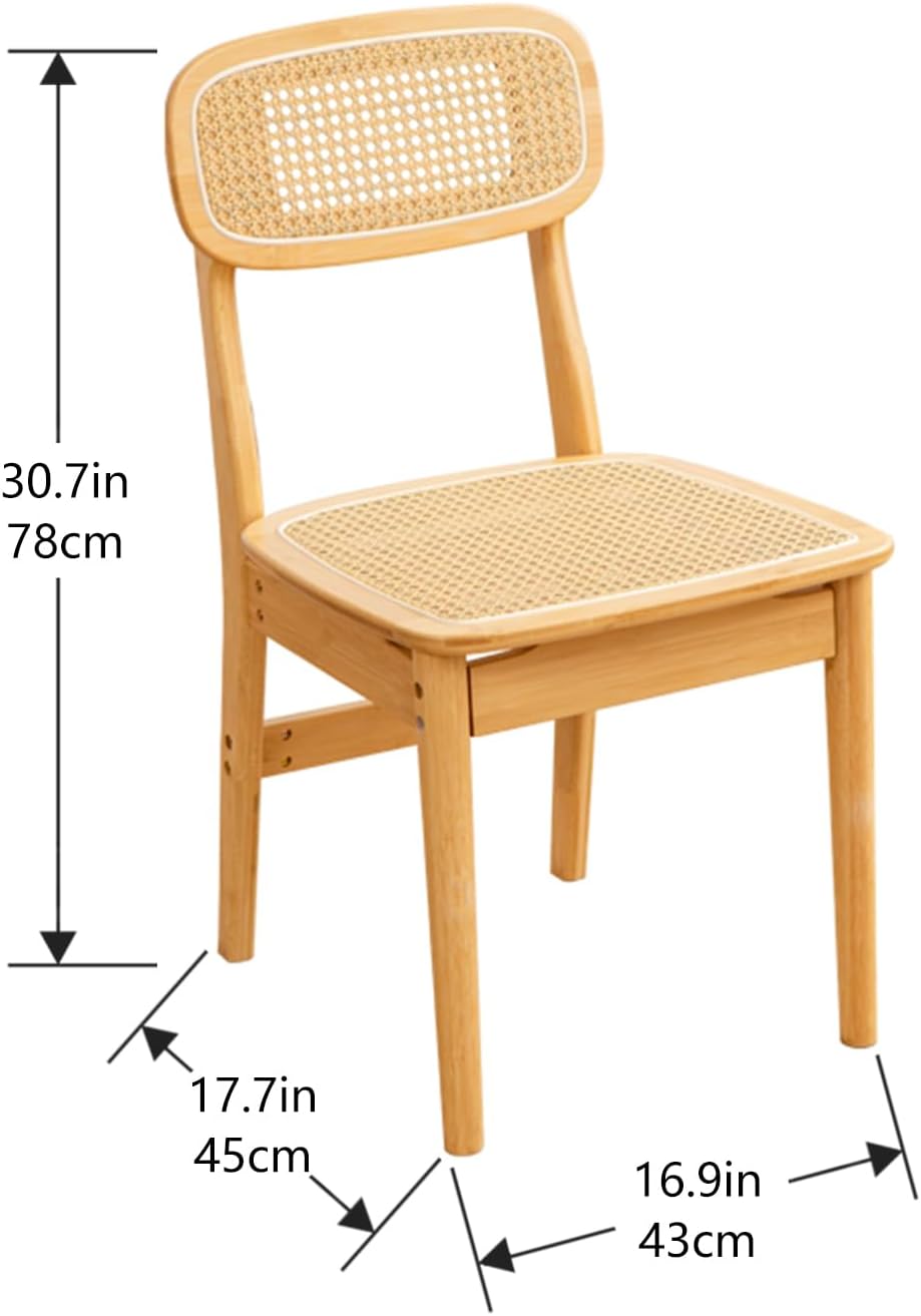 Mid Century Modern Accent Bamboo Chair with Rattan Seat and Cane Back, Practical Dining Chair Boho Style Handmade Natural Leisure Chair for Living Bedroom Dining Room Office Reception Reading Indoor