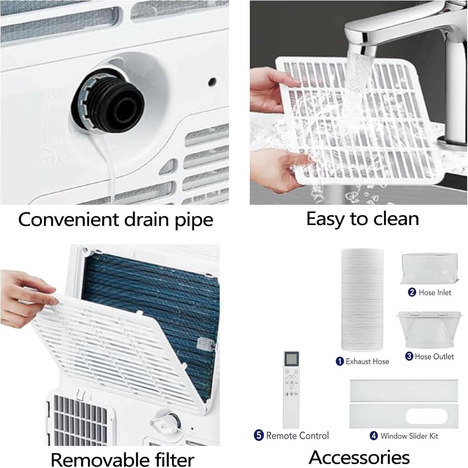 14,000Btu Portable Air Conditioner - Cools Up to 750 Sq.Ft,3-in-1 with Dehumidifier & Fan, Energy Efficient, Ultra-Quiet, Remote Timer Control for Home, Office, School