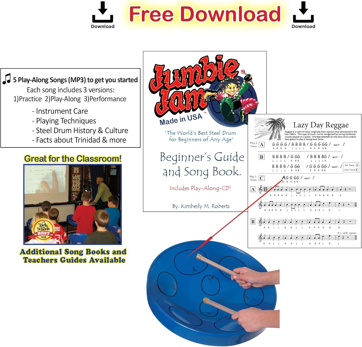 Jumbie Jam Authentic Steel Drum Steel Finish with Tube Floor Stand