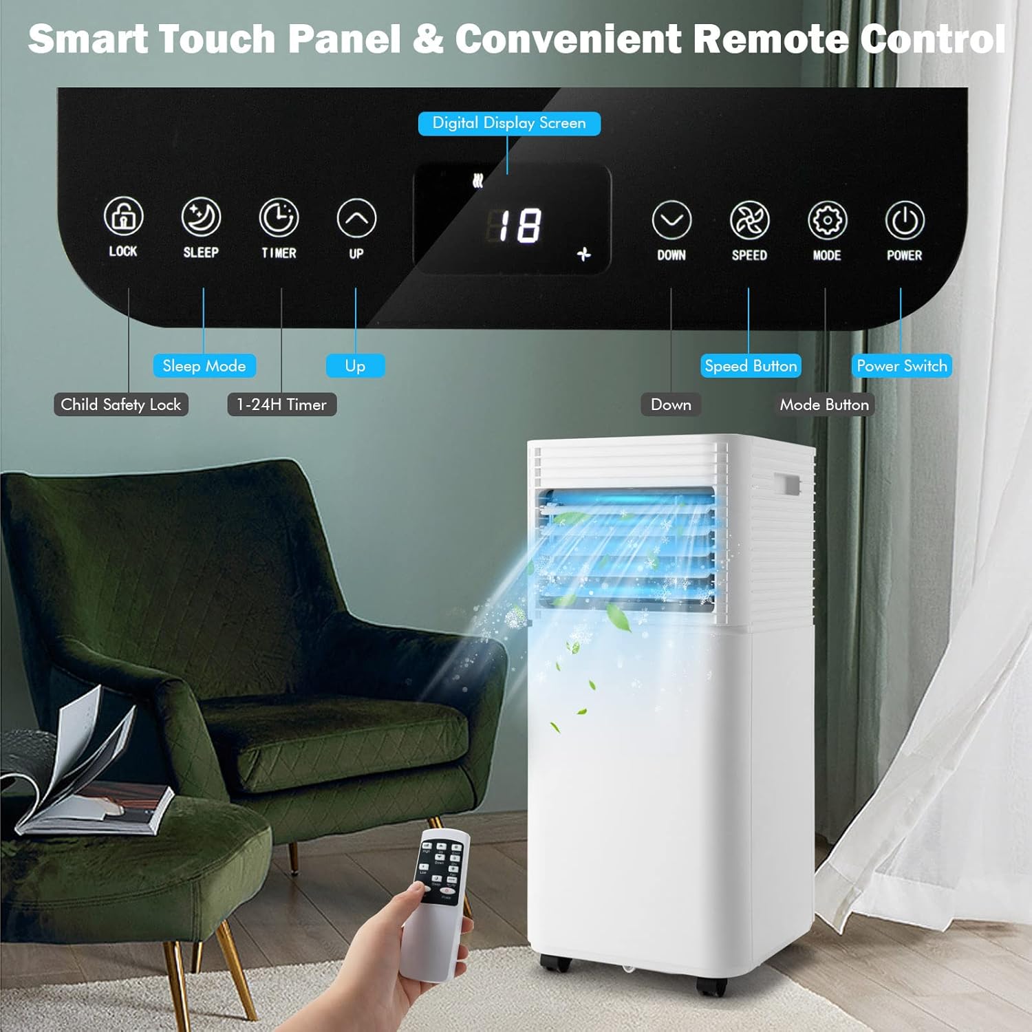 PETSITE Portable Air Conditioner, 10000 BTU AC Cooling Unit for Room, 3 in 1 AC Unit with Air Cooler & Fan & Dehumidifier Mode, Cools Up to 350 sq.ft (10000BTU, Black)