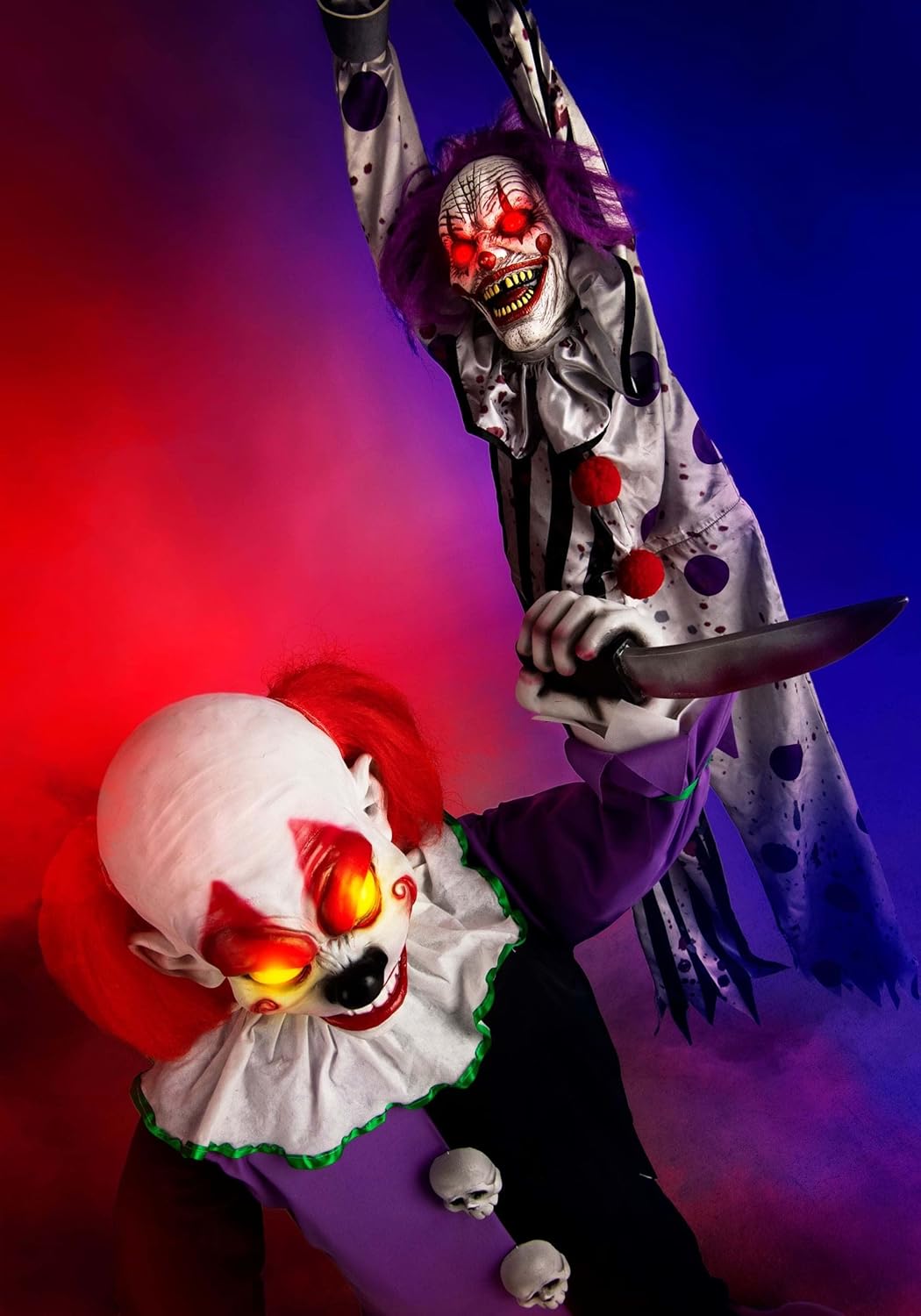 Fun Costumes 4FT Little Killer Clown w/Knife Animatronic Decoration, Lifelike Step-pad Activated Clown Halloween Decoration
