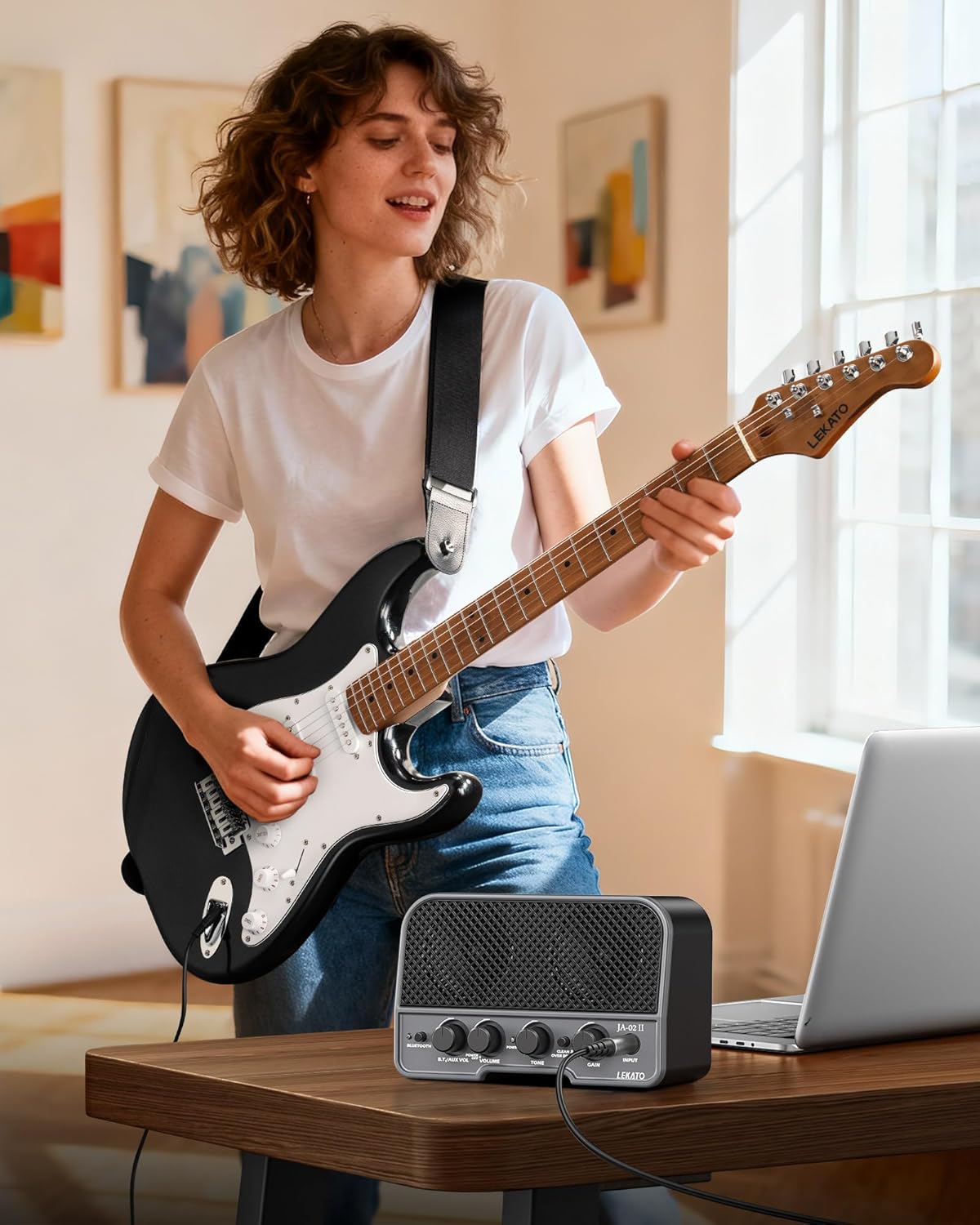 LEKATO Electric Guitar Kit Beginner 39 Inch Full Size Solid Body Guitar HSS for Starter with 5w Mini Amp, Bag, Tuner, Capo, Shoulder Strap, Picks, String, String Winder&Cutter - Black