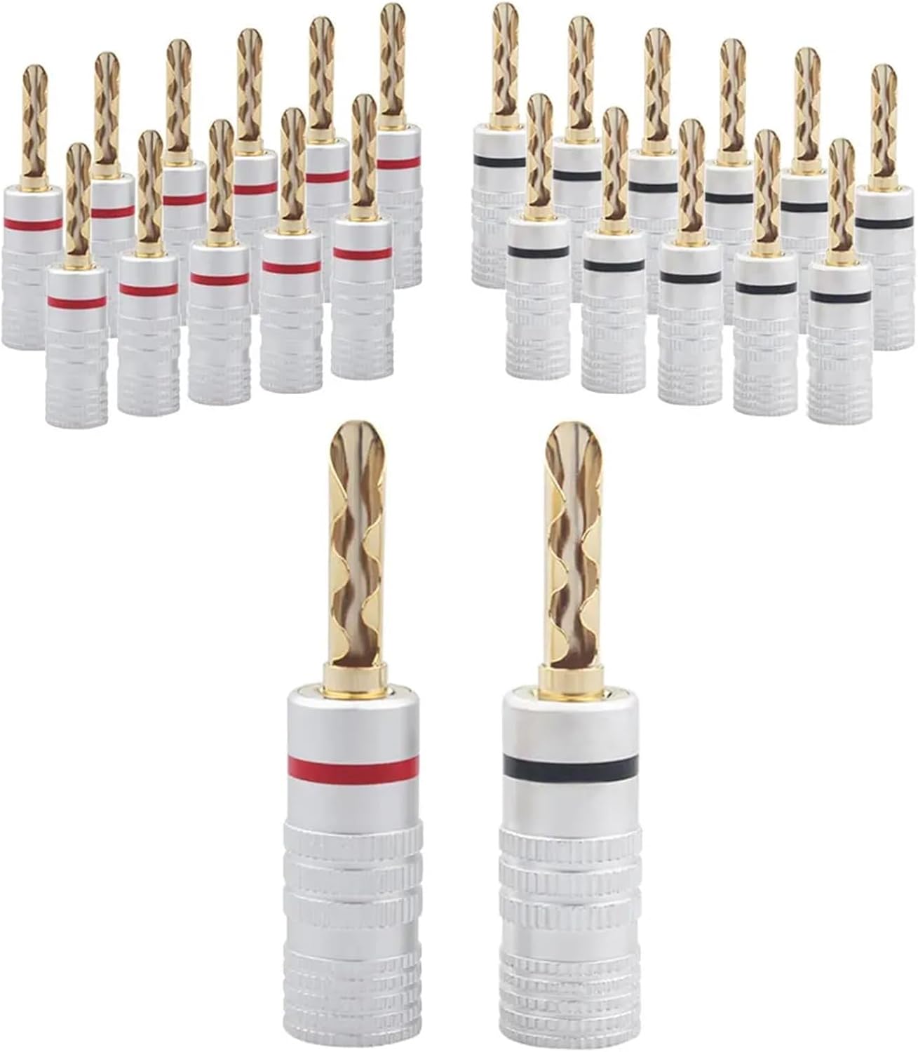 24 Pieces 4mm Audio Banana Plugs 24K Gold Plated Speaker Amplifier Cable Banana Jack Connectors Plugs(50 Pieces)