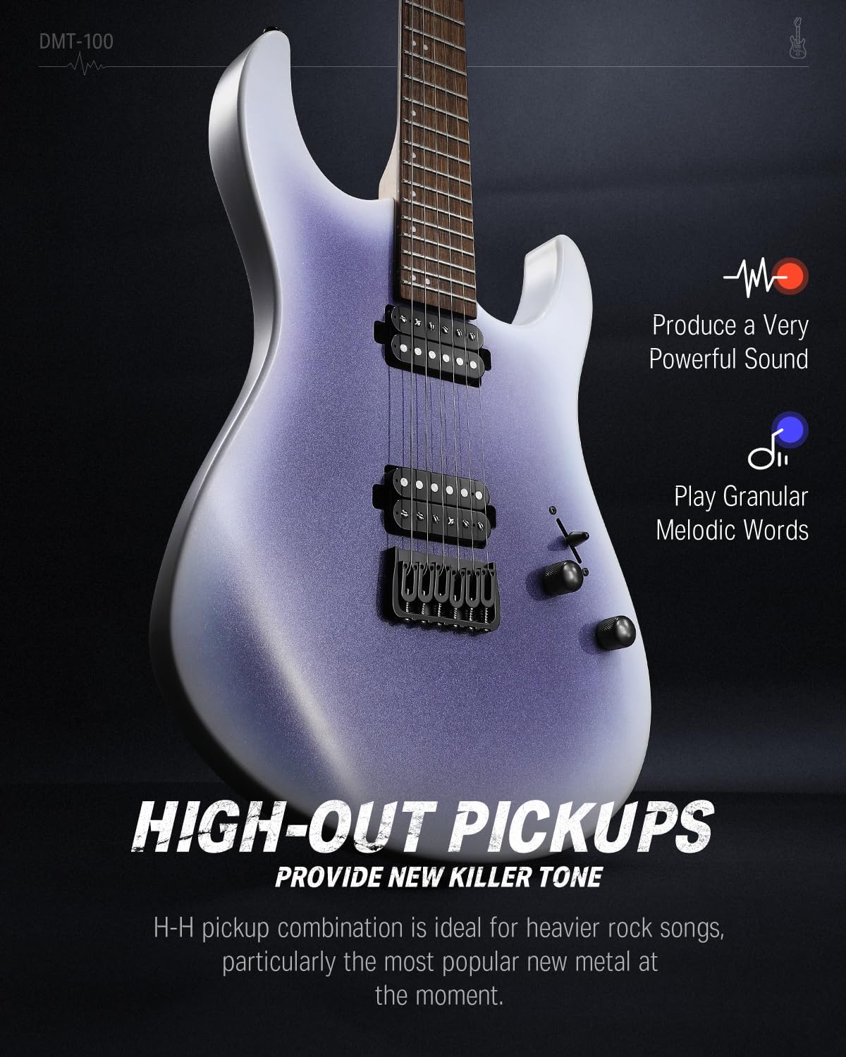 Solid Body Electric Guitar, 39 Inch Metal Electric Guitar, Gradient Violet and Mini Electric Guitar Amp Wooden 3W
