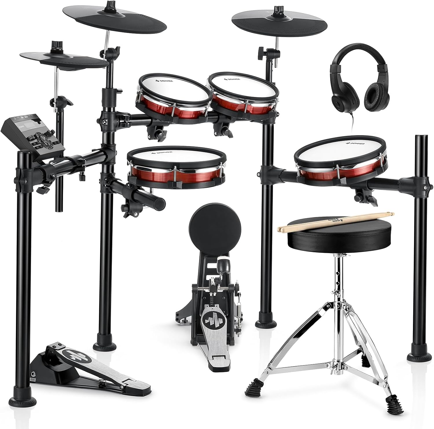 Donner DED-200 MAX Electronic Drum Set with Industry Standard Mesh Heads and Donner Mini Electric Drum Amp 20W Wireless Protable for Home Practice