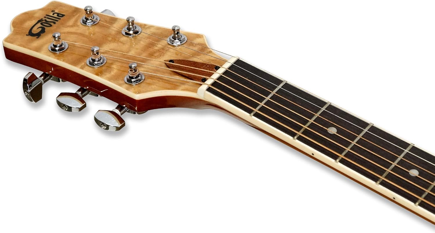 Gosila 39“ Acoustic Electric Cutaway Guitar, Thin Body, Built-In Tuner,ashwood gloss natural finish body