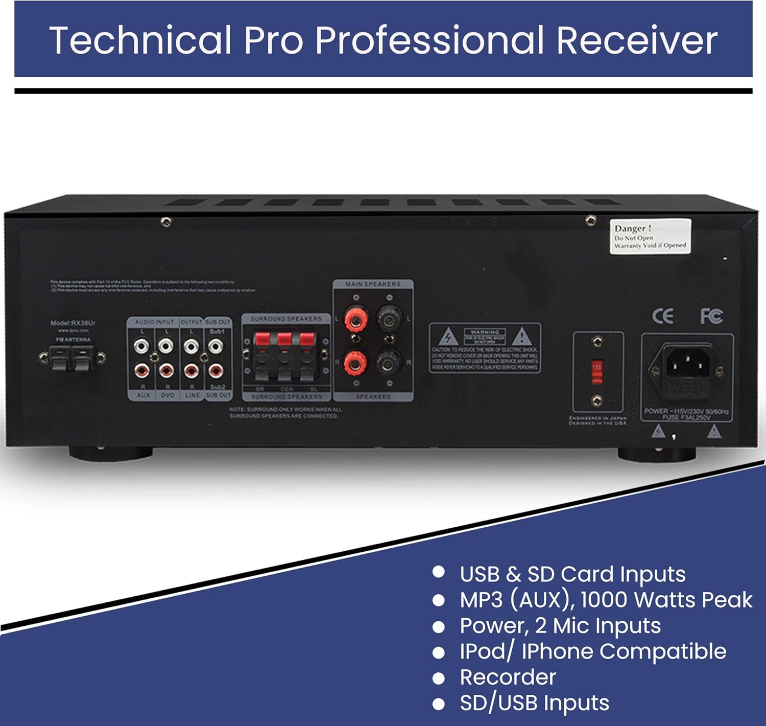 Home Theater System Kit 1000 Watts Amplifier w/USB, SD Card Inputs, (Qty 6) 5.25