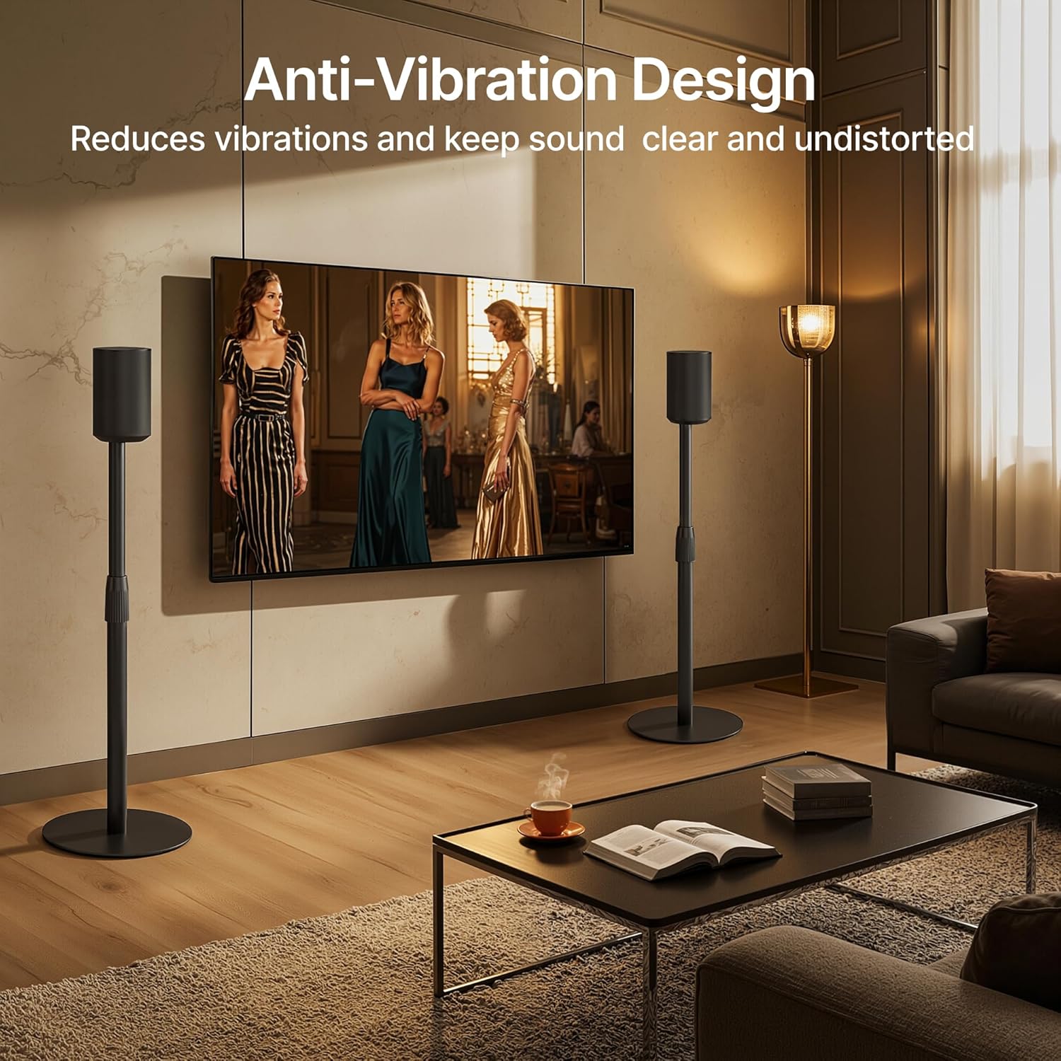 Adjustable Height Speaker Stands Compatible with SONOS Era 300 and Era 100, Height Adjustable up to 42.6'', Floor Stands with Cable Management, Speaker Mount, Black, 2 Pack (Pair)