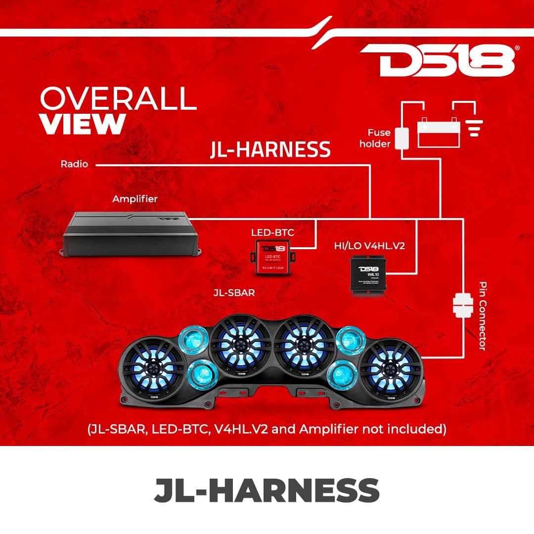 DS18 JL-Harness Plug and Play Harness for JL Sound Bar and Amplifier. RGB Cable Included on The Harness. Specially Designed to get The Proper Power and Cable Routing for Your Audio System