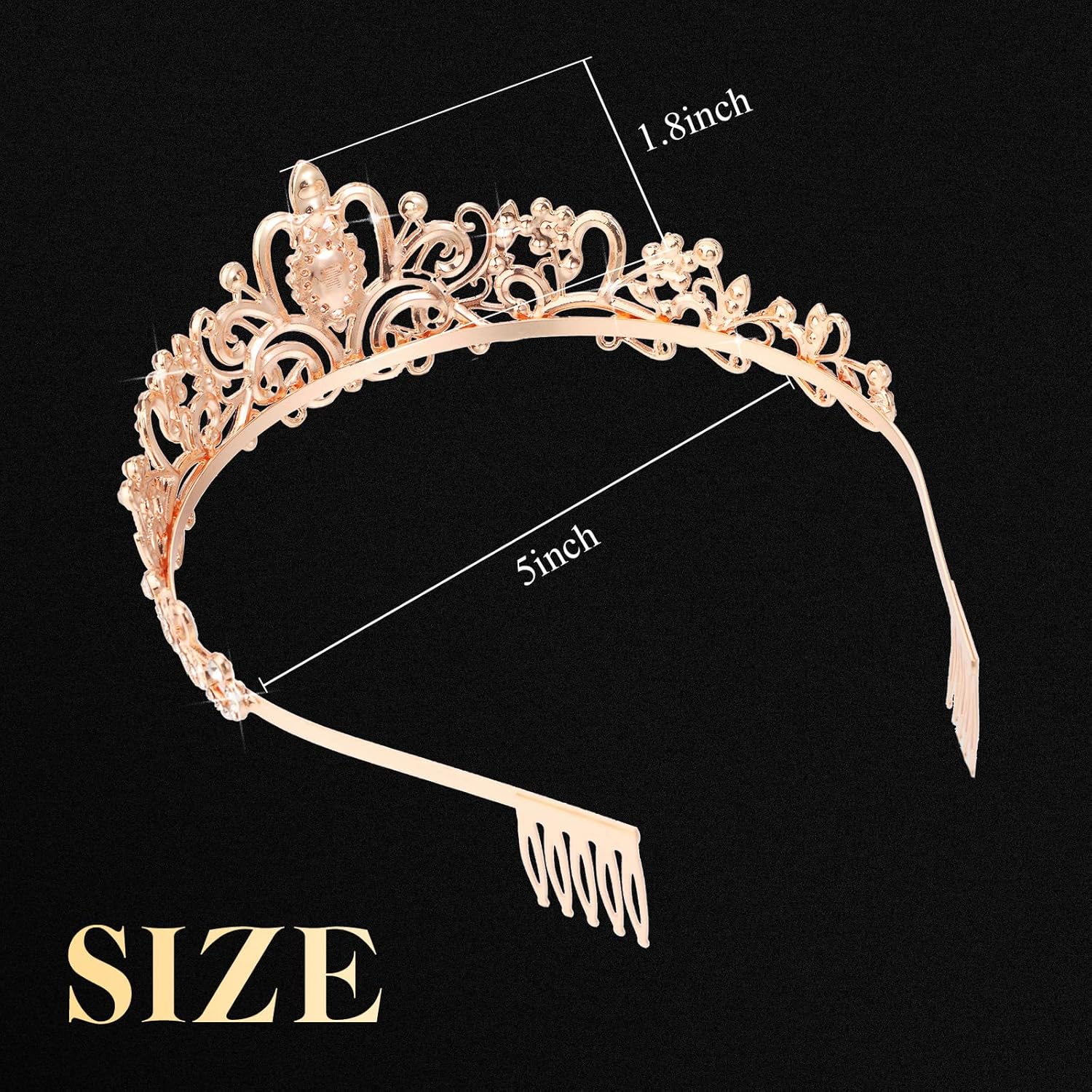 Tigeen 20 Pcs Crystal Tiara Crowns Princess Crown for Women Crown with Combs Rhinestone Princess Tiara Bride Crown for Birthday Party Bridal Wedding Prom Hair Accessories(Rose Gold)