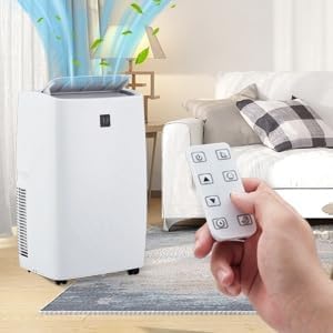 14,000 BTU 4-in-1 Portable Air Conditioner for up to 700 Sq.Ft with Cooling, Dehumidifier, Fan & Sleep Mode, Remote Control, LED Display, 24H Timer, Quick Setup and Caster Wheels