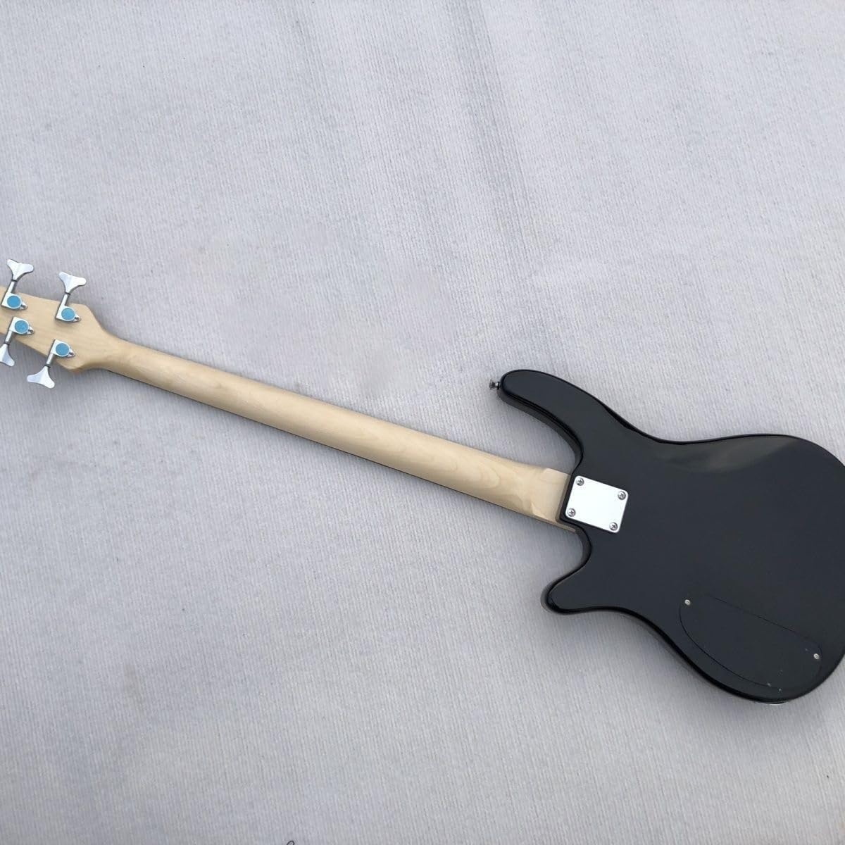 Electric Bass Guitar 4 String 24 Frets Full Size Pickups Blue Tiger Flame Burst Solid Basswood Body for Beginners