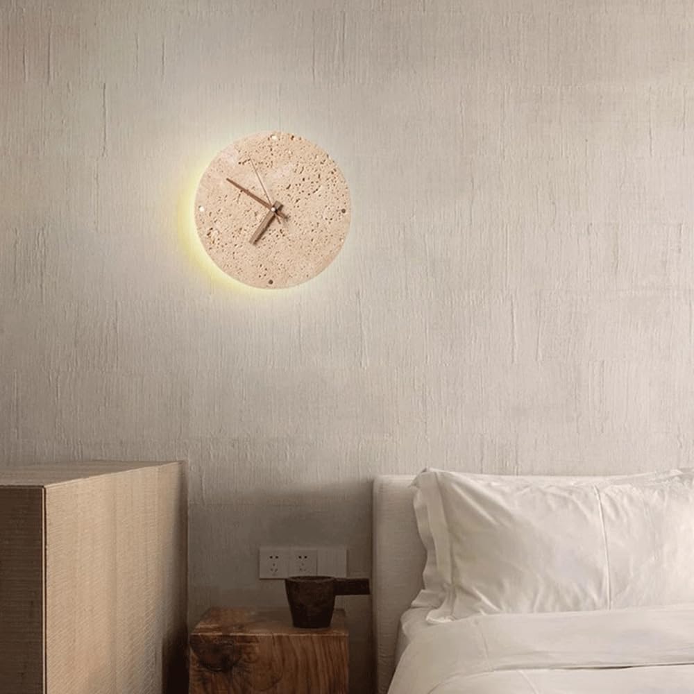 9in Creativity Unique Wall Light with Clock Round Natural Stone Shade Wall Lamp Corner of The Living Room Wall Sconce Ambient Wall Lighting for Living Room, Dining Room, Hallway