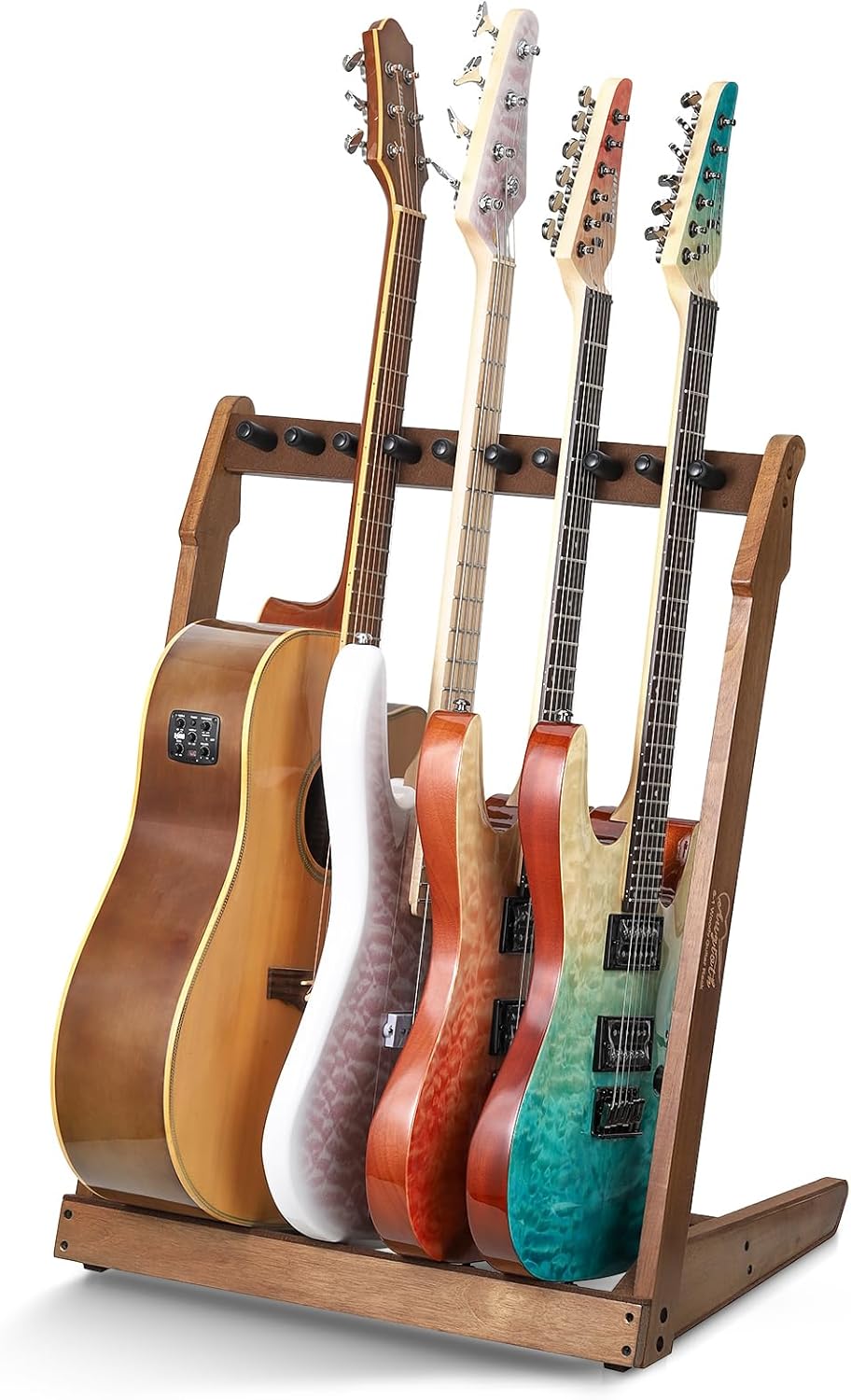 Guitar Stand for Multiple Guitars,Multi Wood Guitar Rack for 3 Acoustic Guitar, 5 Electric or Bass,15mm-thick wooden plank
