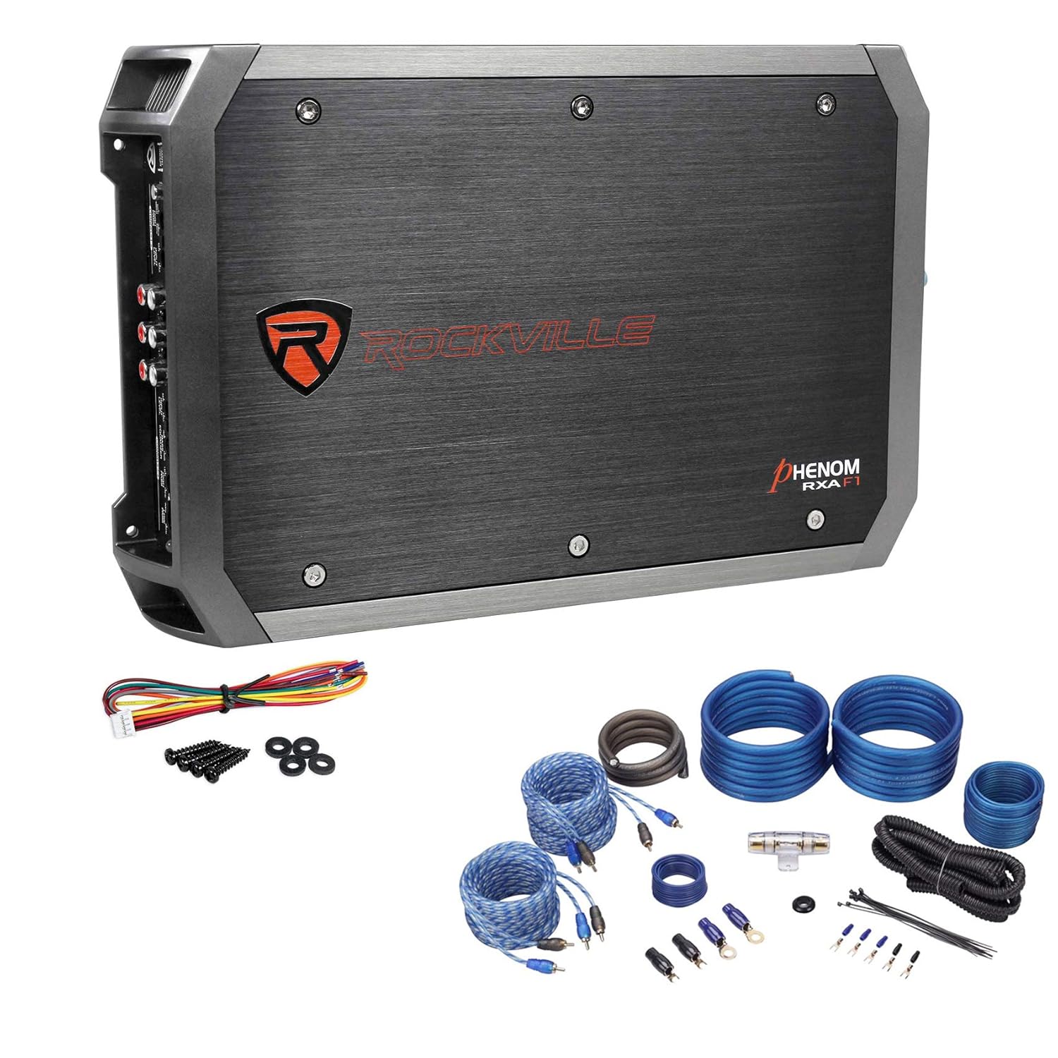 Rockville RXA-F1 Bundle: 1600 Watt Peak/400 Watt RMS 4 Channel Car Amplifier Stereo Amp, RWK42 4 Gauge 4 Channel Amplifier Wiring Installation Kit with RCA Cables, 2-Items