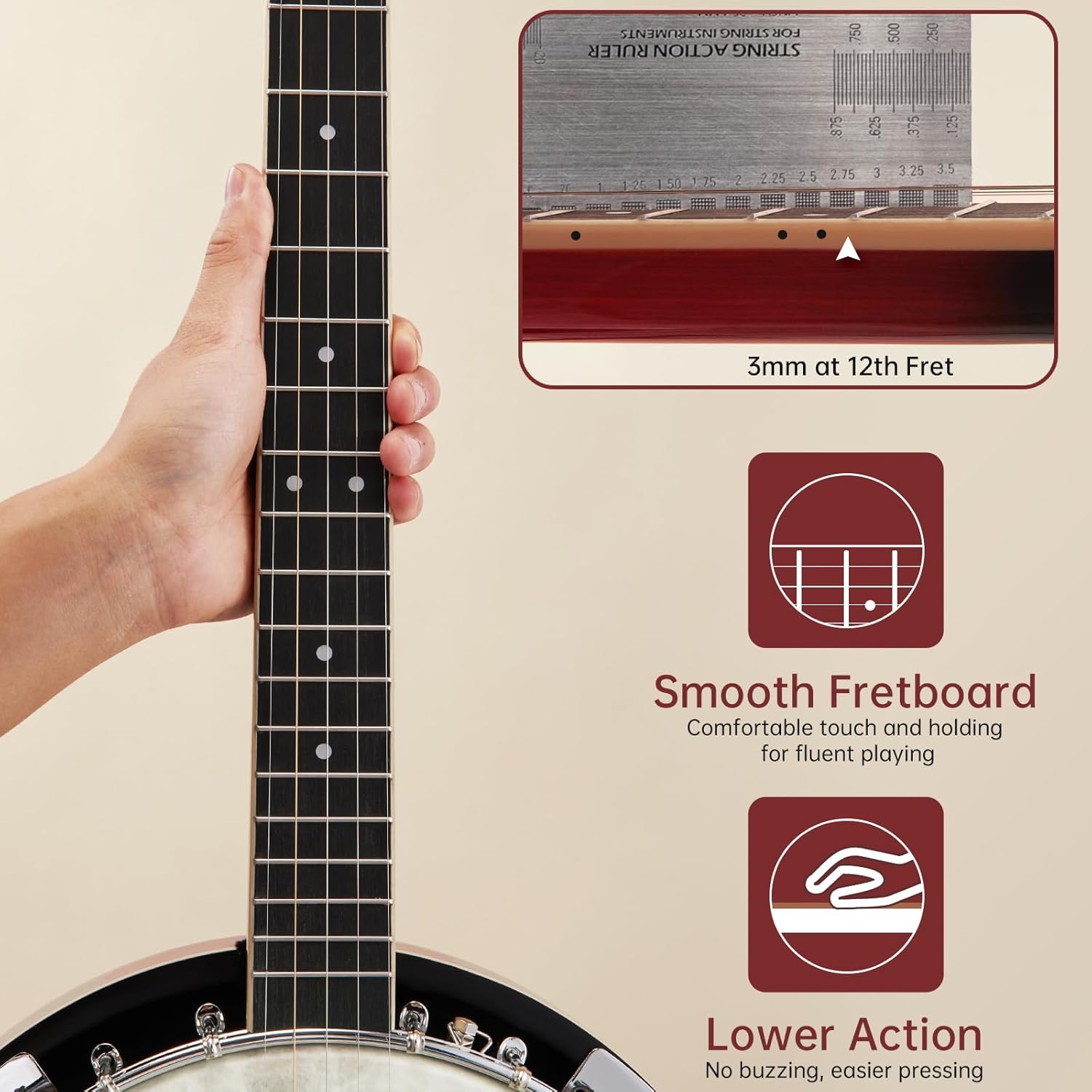 Kmise Banjo, 5 String Banjos with Remo Head Full Size 38 Inch Closed Back with Removable Resonator, Strings Pack, Finger Picks, Strap, Case, Tuner Set Accessories for Starter Adults Beginner Gift