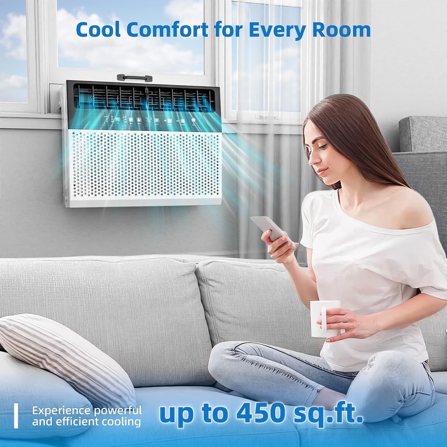 Antarctic Star 10,000 BTU U-Shaped Window Air Conditioners, Air Condtioner Window Unit Cools up to 450 Sq.Ft, Energy-saving Window AC Units, 6 Modes 24H Timer, Easy to Install, White