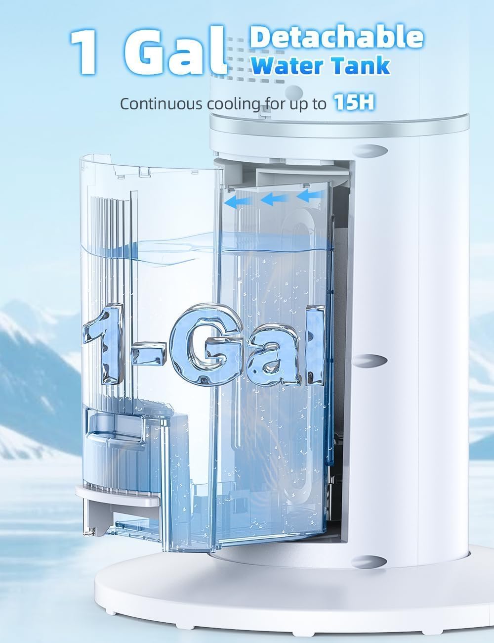 42 INCH Windowless Portable Air Conditioners w/4 Modes & 3 Speeds, 1-Gal Tank for 15H Cooling, 12H Timer, Swamp Cooler Air Conditioner No Window Needed, 90° Oscillating AC Unit for Bedroom