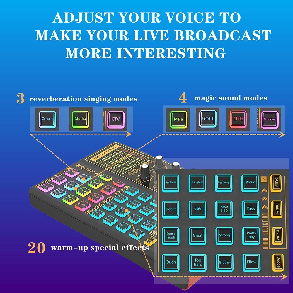 K300 Sound Effects Board Set, Voice Changer Sound Card with Multiple Sound Effects - Podcast Equipment Bundle for Live Streaming/Laptop Computer Vlog/Living Broadcast YouTube or TikTok