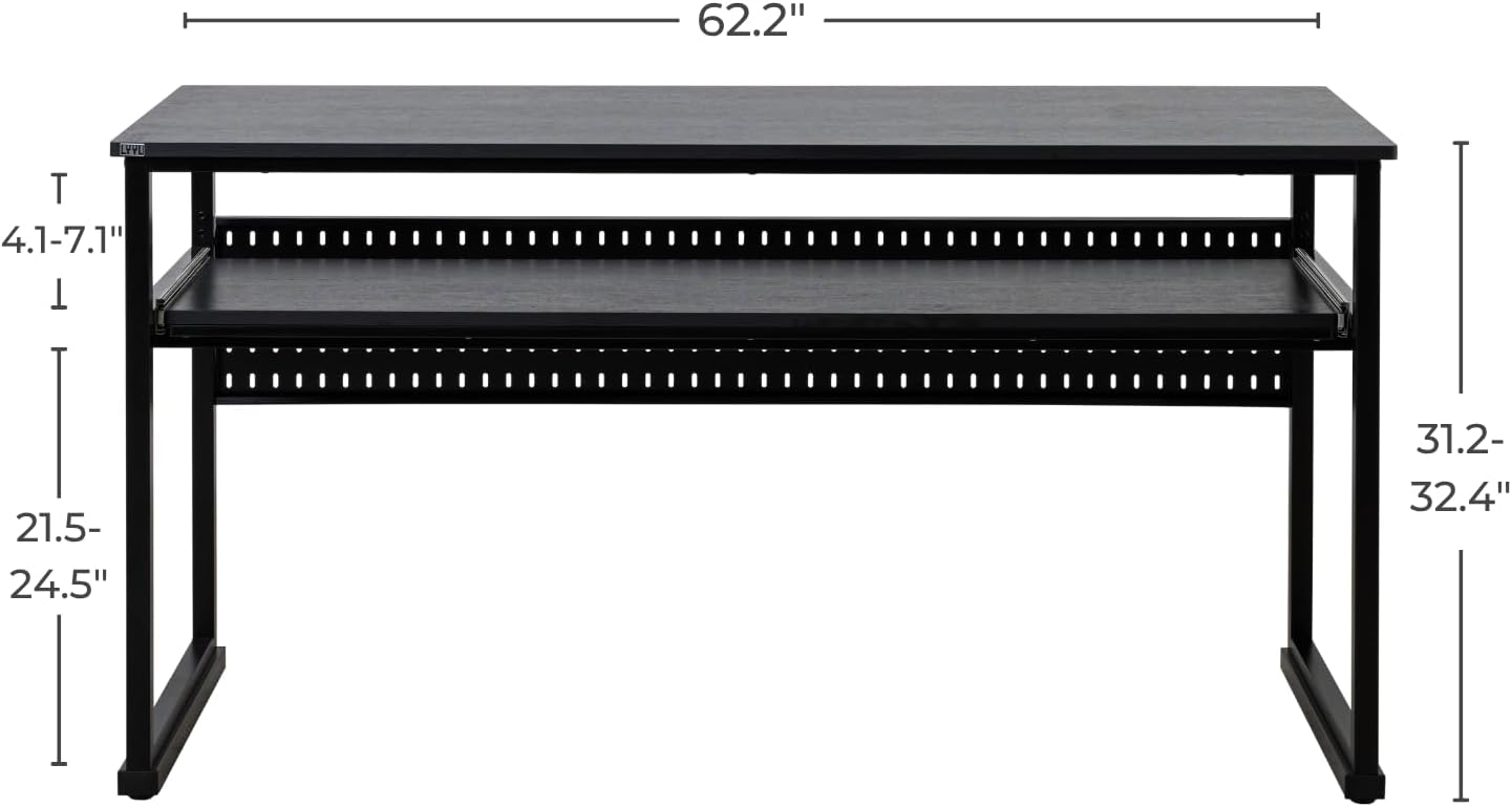 Music Studio Desk with Keyboard Tray and Height Adjustment Bracket, for Full 88 Keys (Music Producer Desk)(White, 88 Keys)