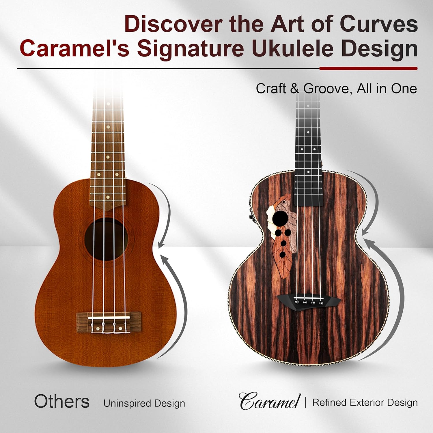 Caramel Ebony Wood Baritone Ukulele 30inch Wood LCD Color Display Electric Ukelele Kit Hawaiian Beginner Guitar Starter Pack Bundle Gig bag, Strap, Strings Set