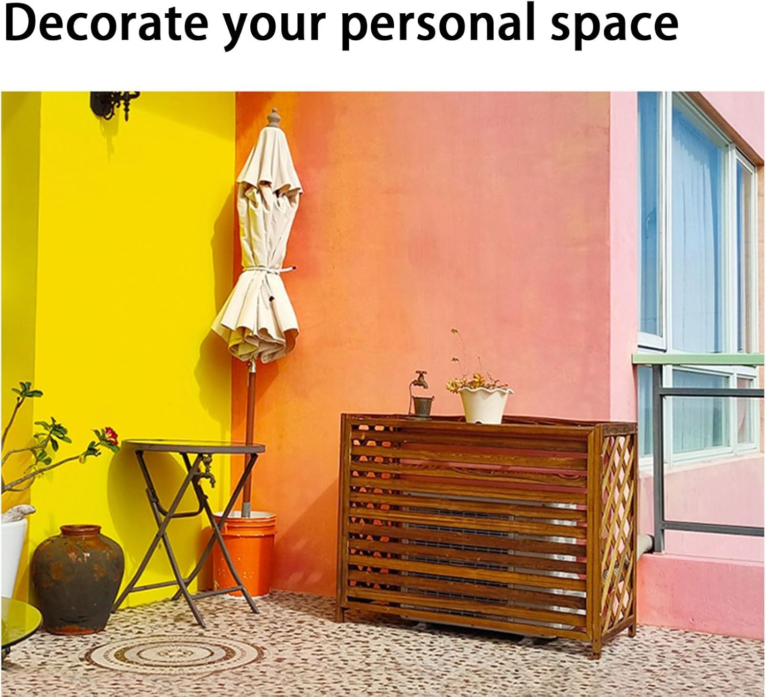 Air Conditioner Covers for Outside Units Fence Solid Wood Material Shutters Privacy Screen Outdoor Hide Air Conditioner Rainproof and Sunproof (Size : Small)