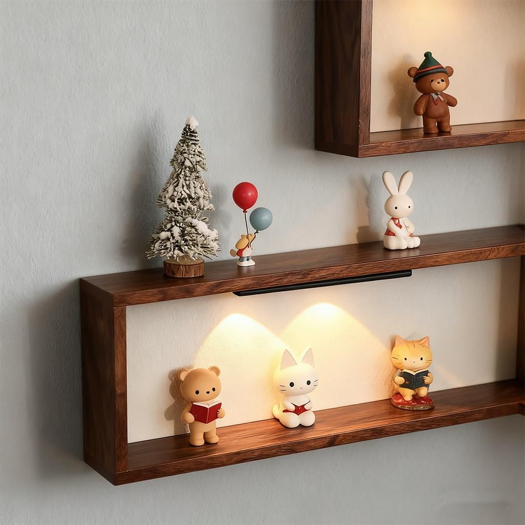 Smart Corner Shelves That Light up Your Space, Illuminated Corner Shelf, Wooden Wall-Mounted Display, Space-Saving，Floating Storage Shelves, for Figurines and Collectibles(3pc-(with Light*6))