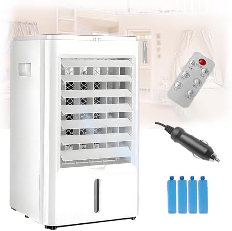 Air Cooler 4-in-1 Portable Air Conditioner Humidifier Cooling Fan Negative Ion Filter Personal Air Conditioning Unit Ac Unit Mini Fan with 3 Wind Speed Timer for Car Home Office 24VHomeCar